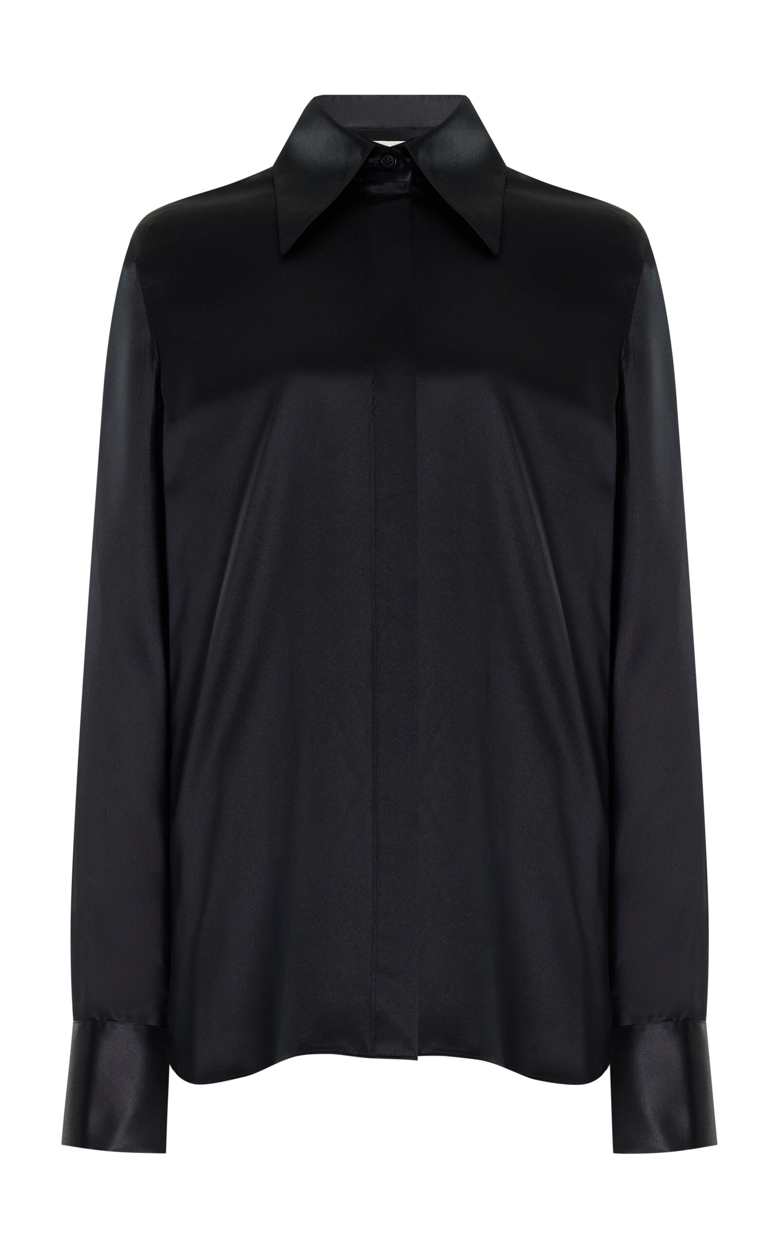Lafayette 148 Silk Charmeuse Shirt - Black - XXS