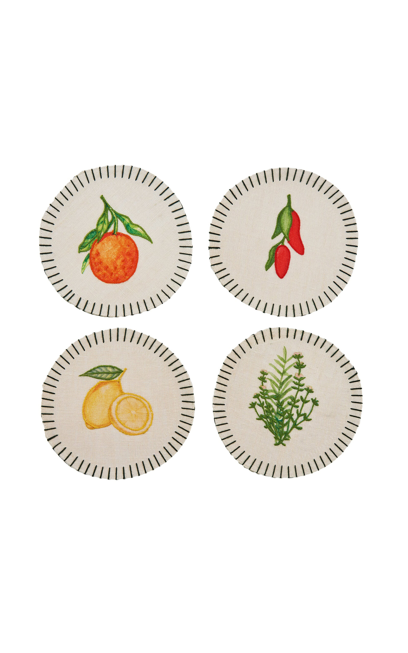 Misette Still Life Set-Of-Four Embroidered Linen Coasters - Multi - Women's Clothing