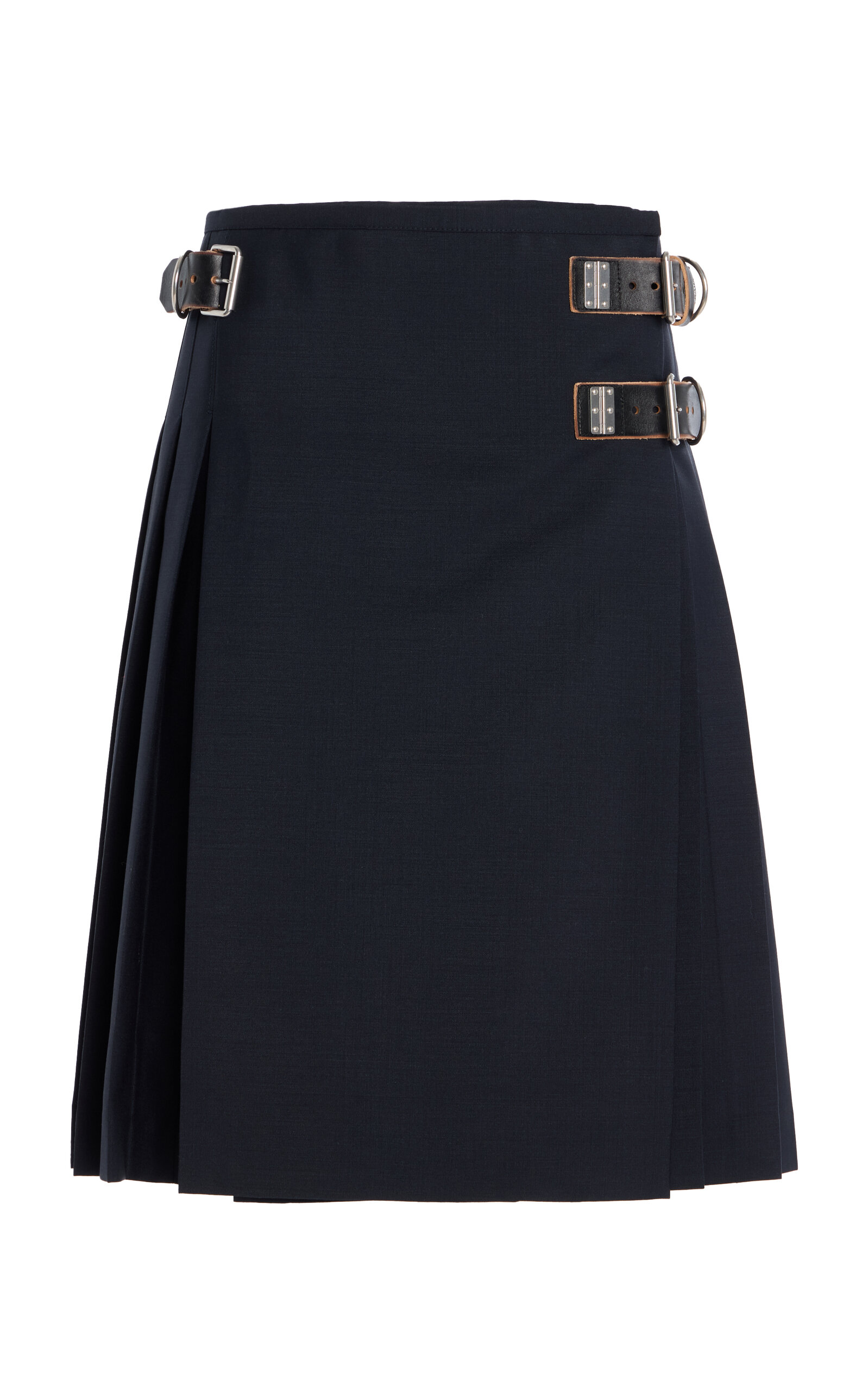 Prada Belt-Detailed Pleated Wool-Blend Midi Skirt