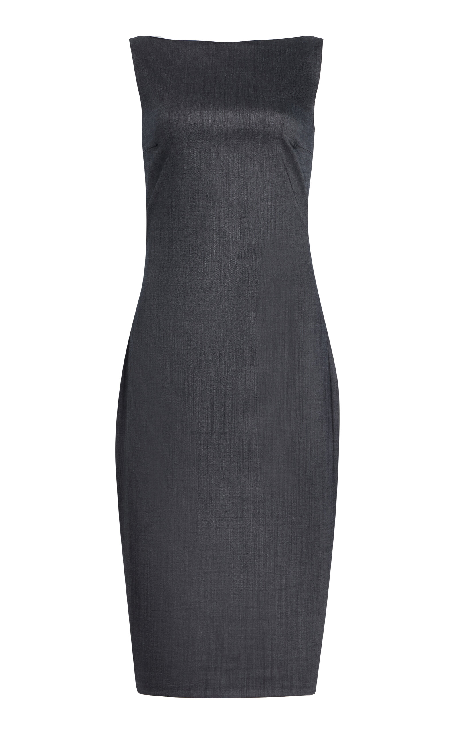 Prada Draped Stretch-wool Midi Sheath Dress In Grey
