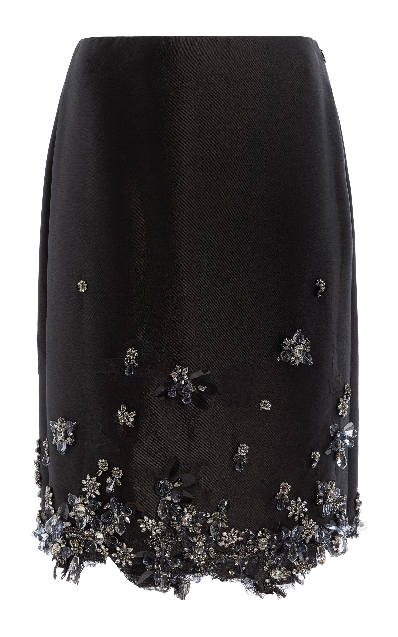 Prada Embellished Wool-blend Midi Skirt In Grey