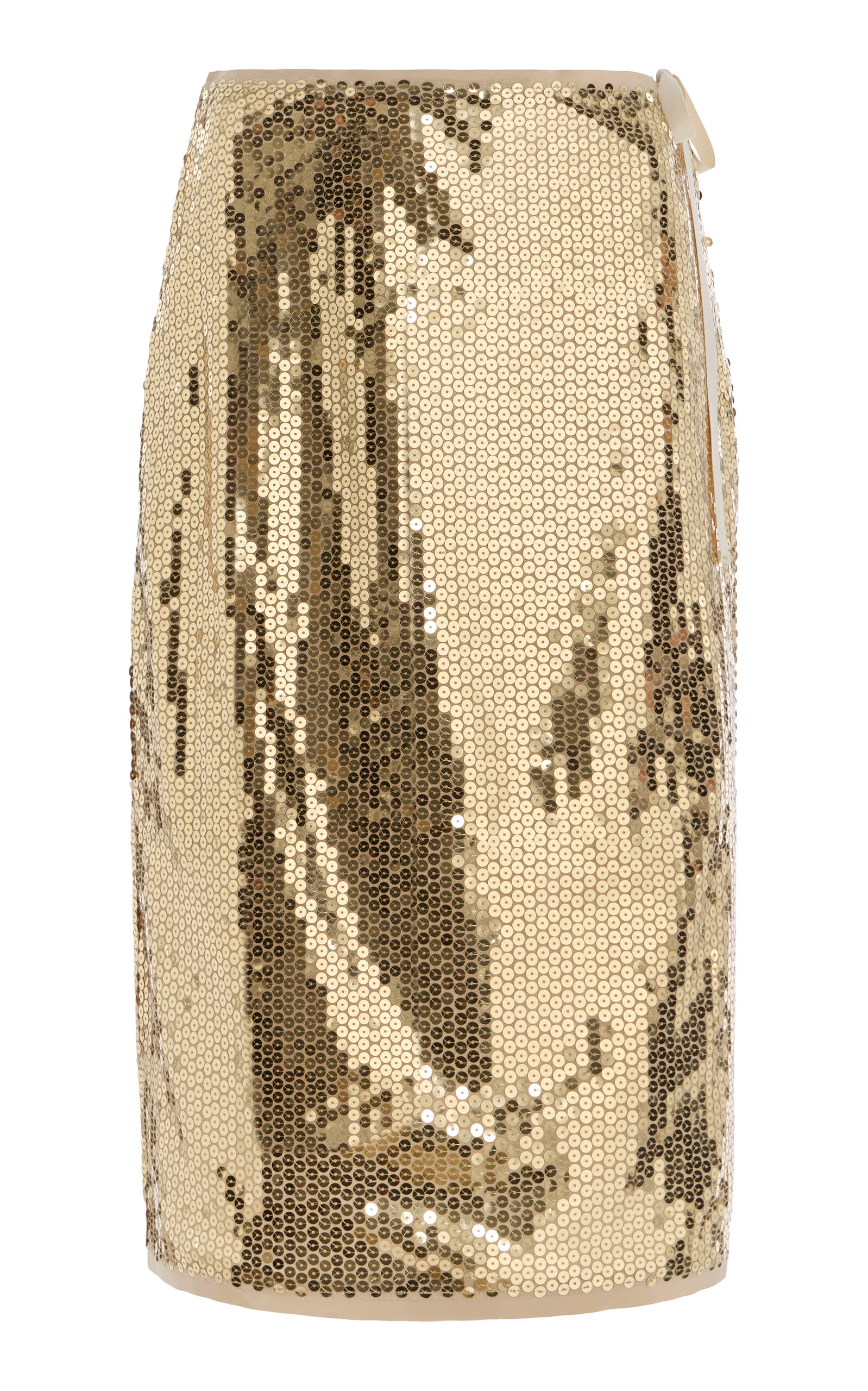 Shop Prada Sequined Midi Wrap Skirt In Gold