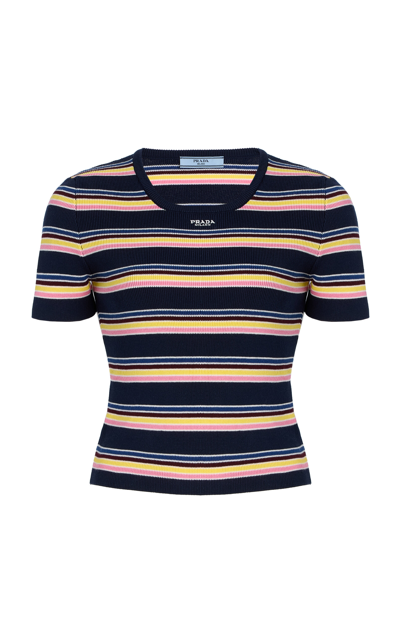 Prada Striped Ribbed-Cotton T-Shirt