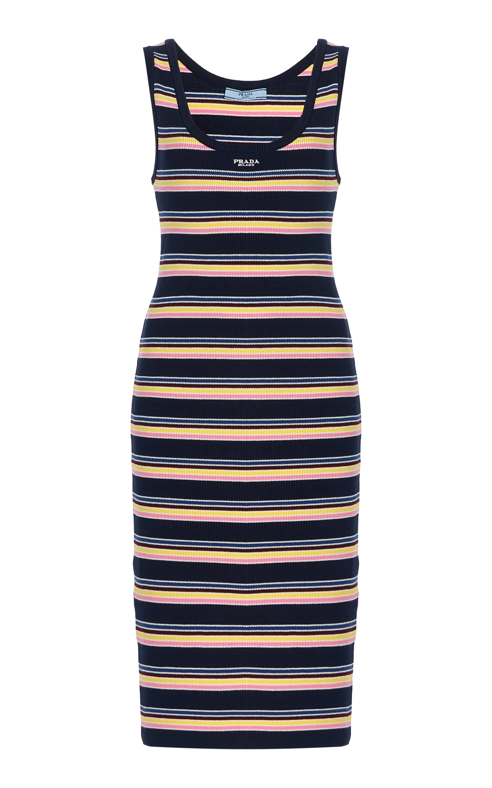 Prada Textured Scoop Neck Striped Sleeveless Dress In Stripe