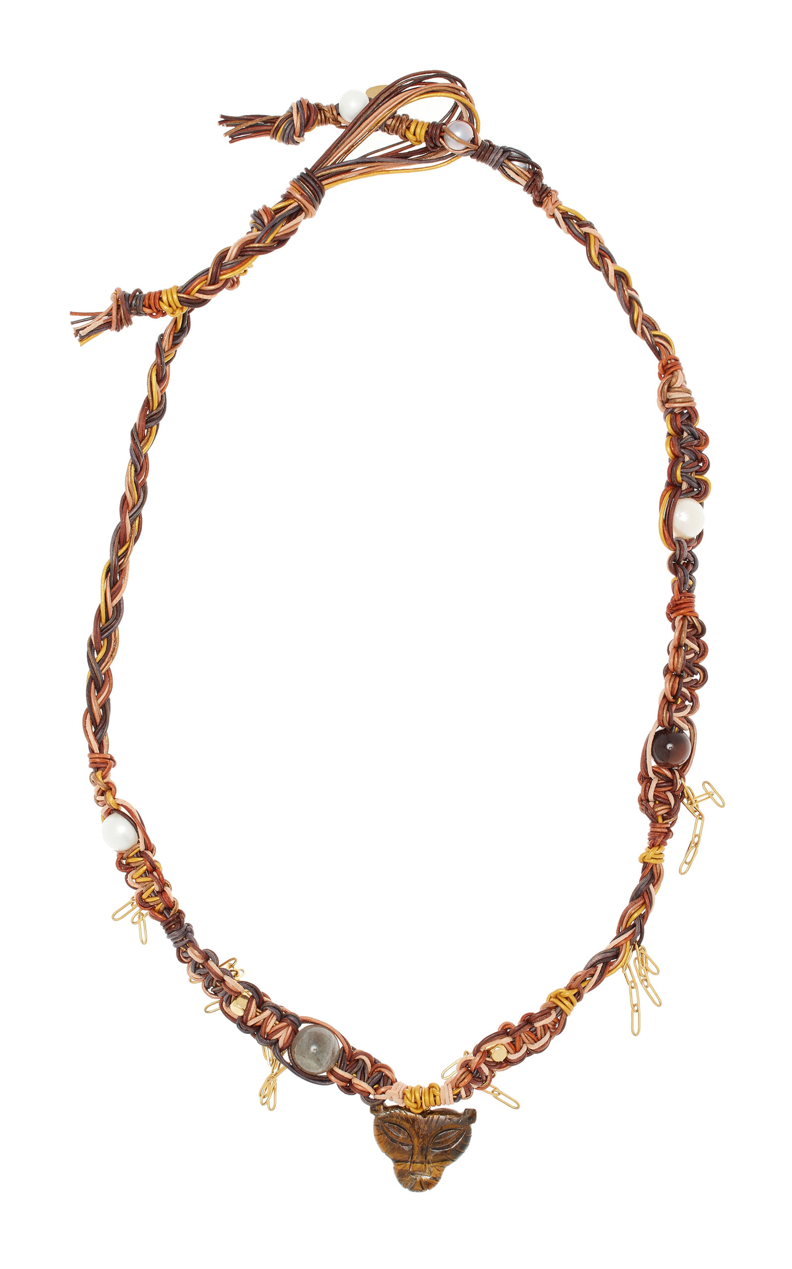 Gold Tiger Rockstar Leather Necklace
