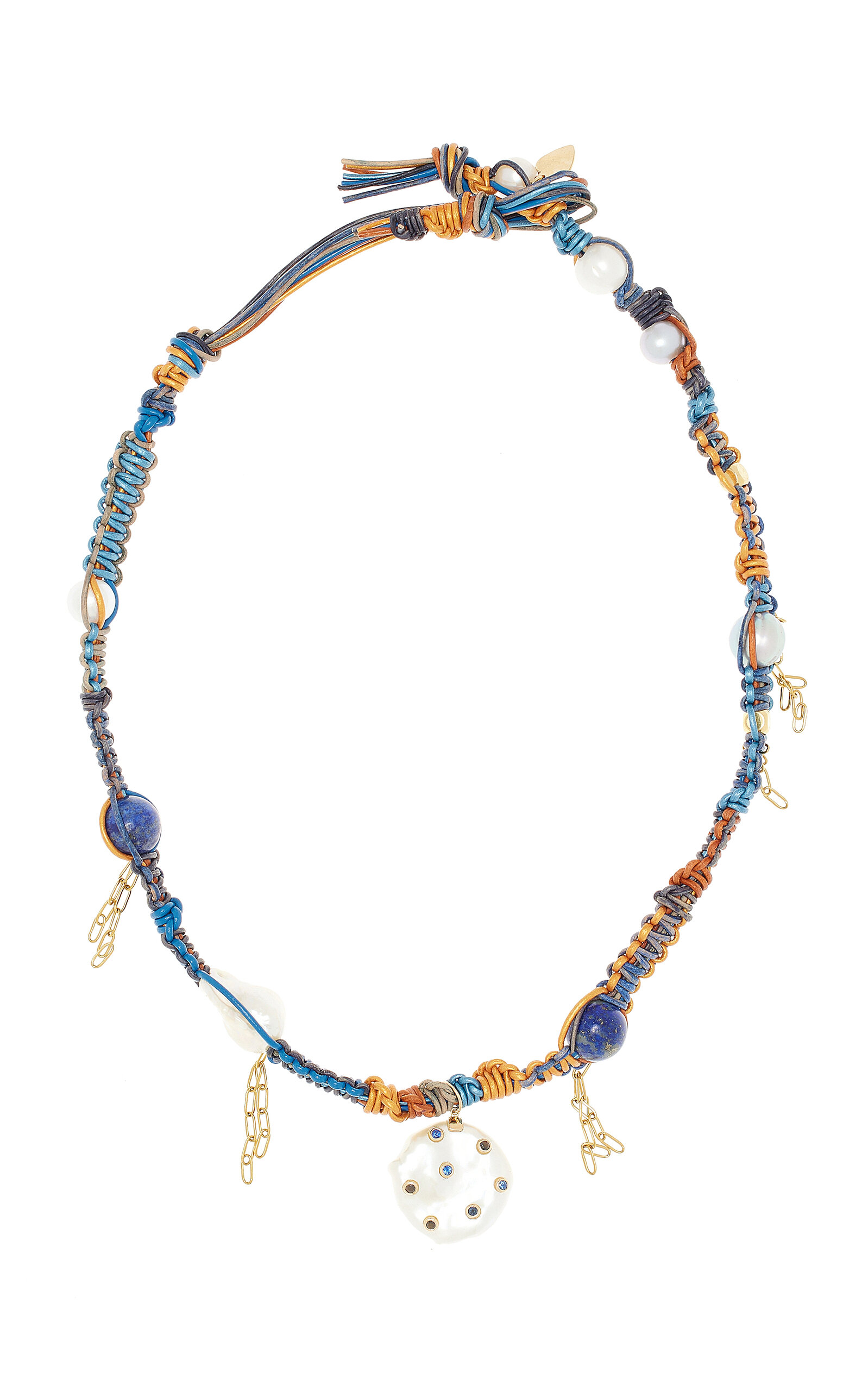 Blue Night Sky Pearl Rockstar Leather Necklace