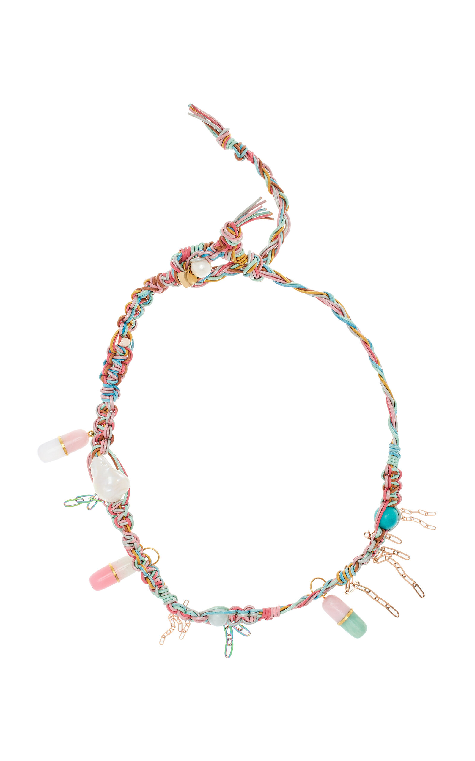 Pastel  Pill Popper18K Rose Gold Knotted Silk Multi-Stone Necklace