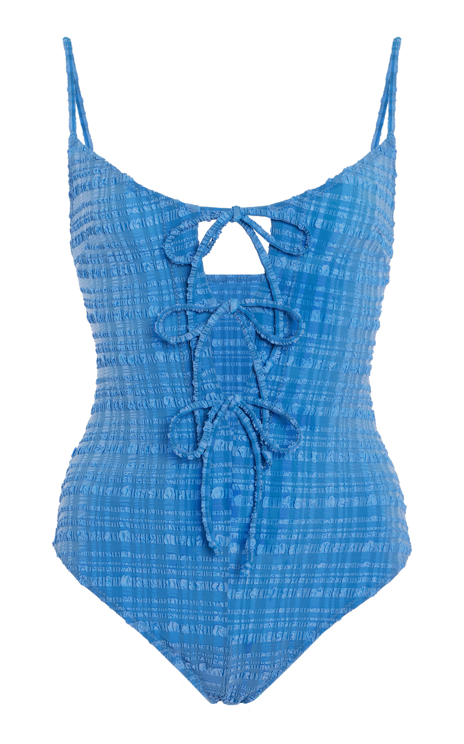 Three-Tie Seersucker One-Piece Swimsuit