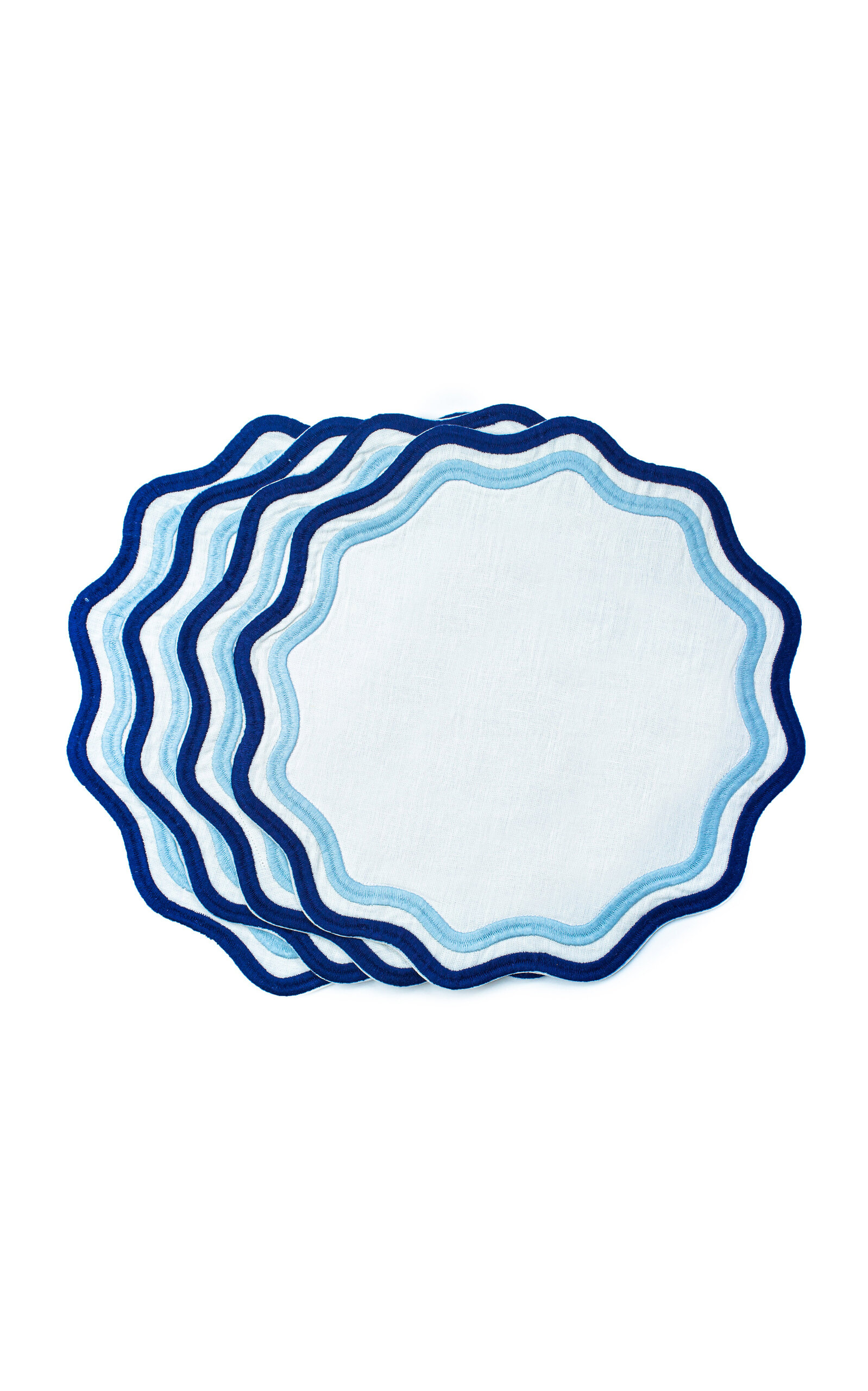 Misette Set-of-four Embroidered Linen Placemats In Blue