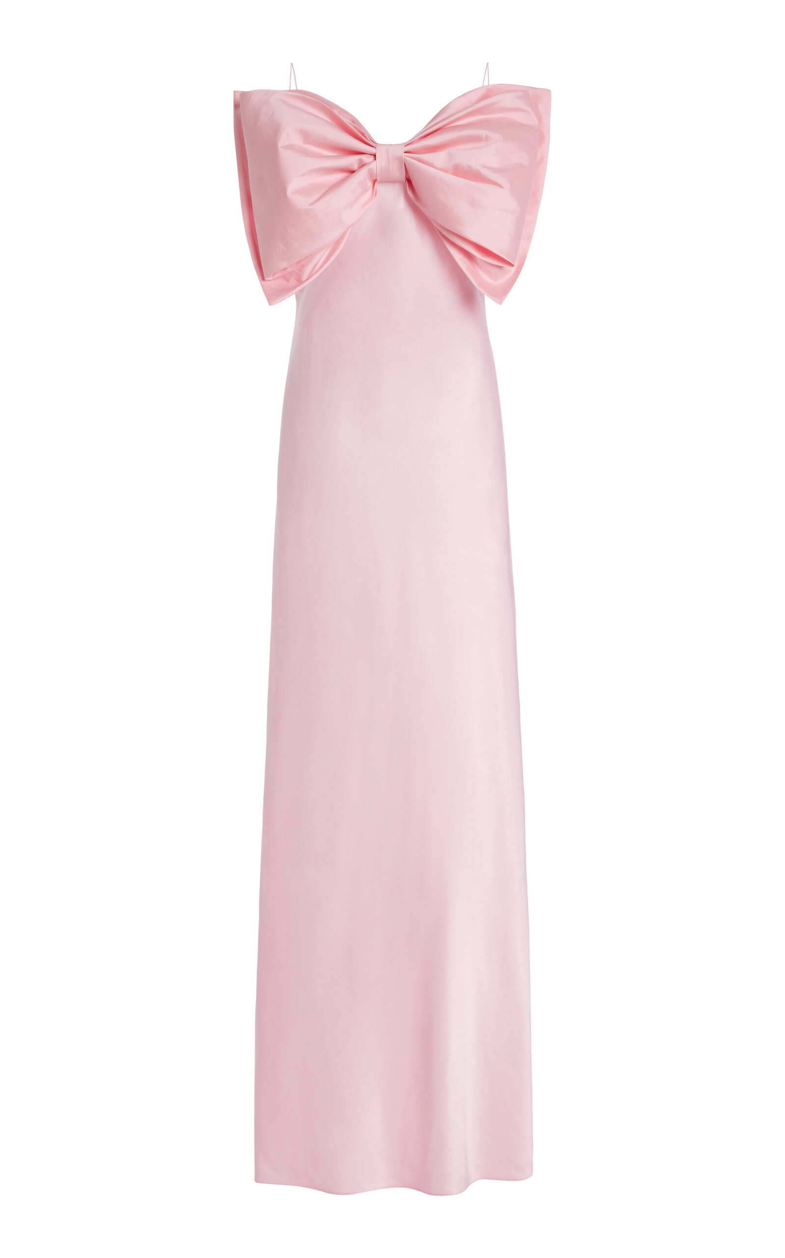 Anna October Exclusive Bow-Detailed Satin Maxi Slip Dress - Pink - XS
