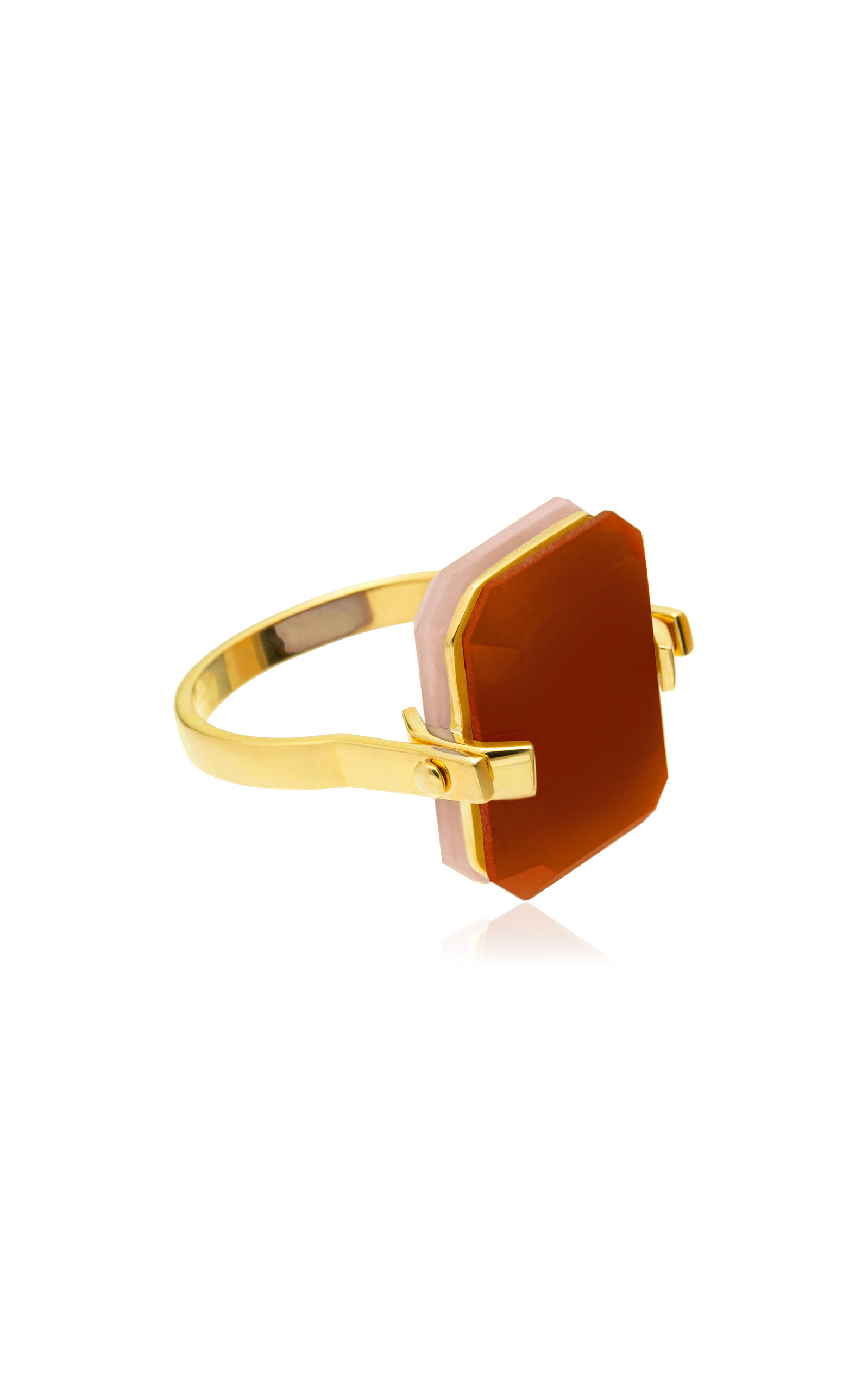Aliita Deco Sandwich 9k Yellow Gold Opal; Carnelian Ring In Gold