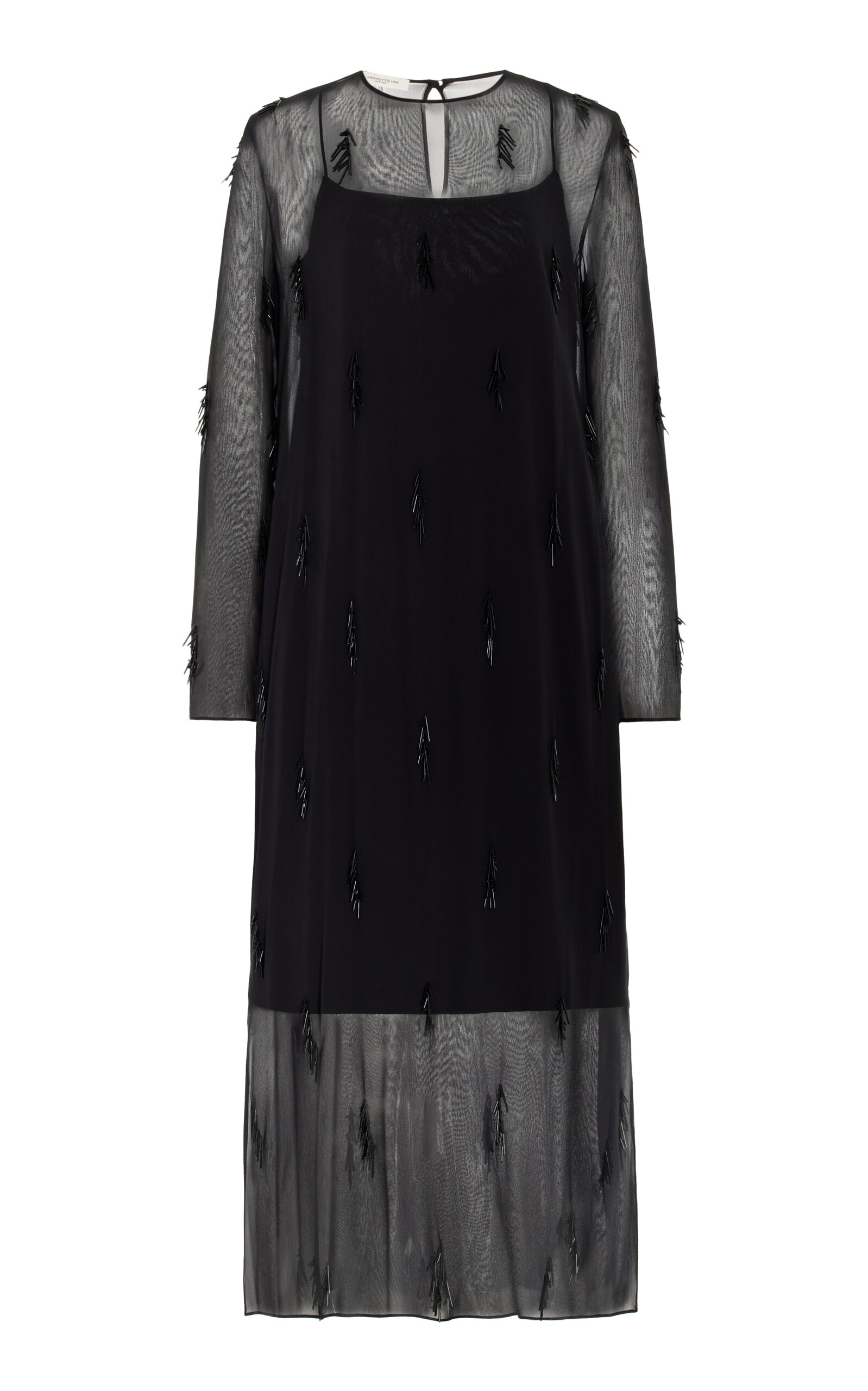 Lafayette 148 Hand-beaded Silk Georgette Shift Dress In Black