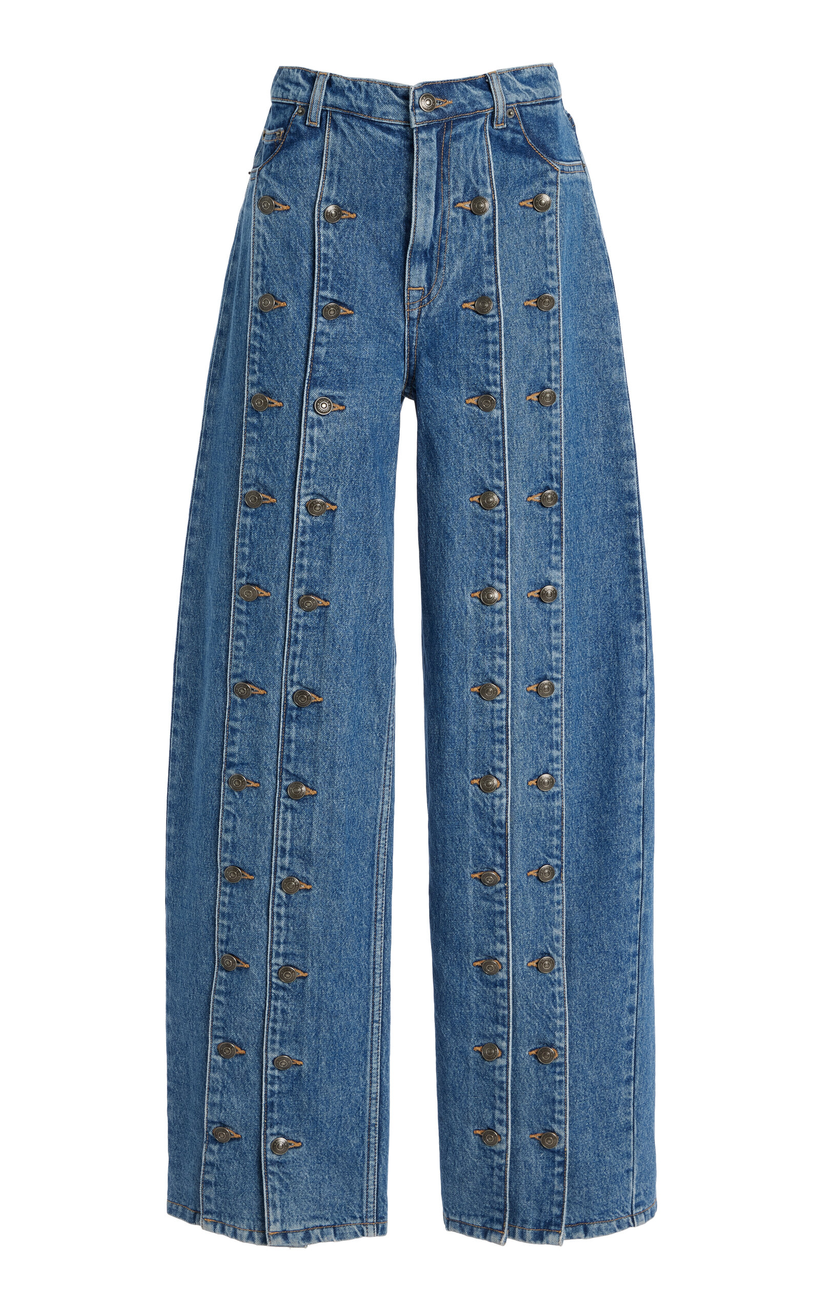 Buttoned Rigid Mid-Rise Wide-Leg Jeans