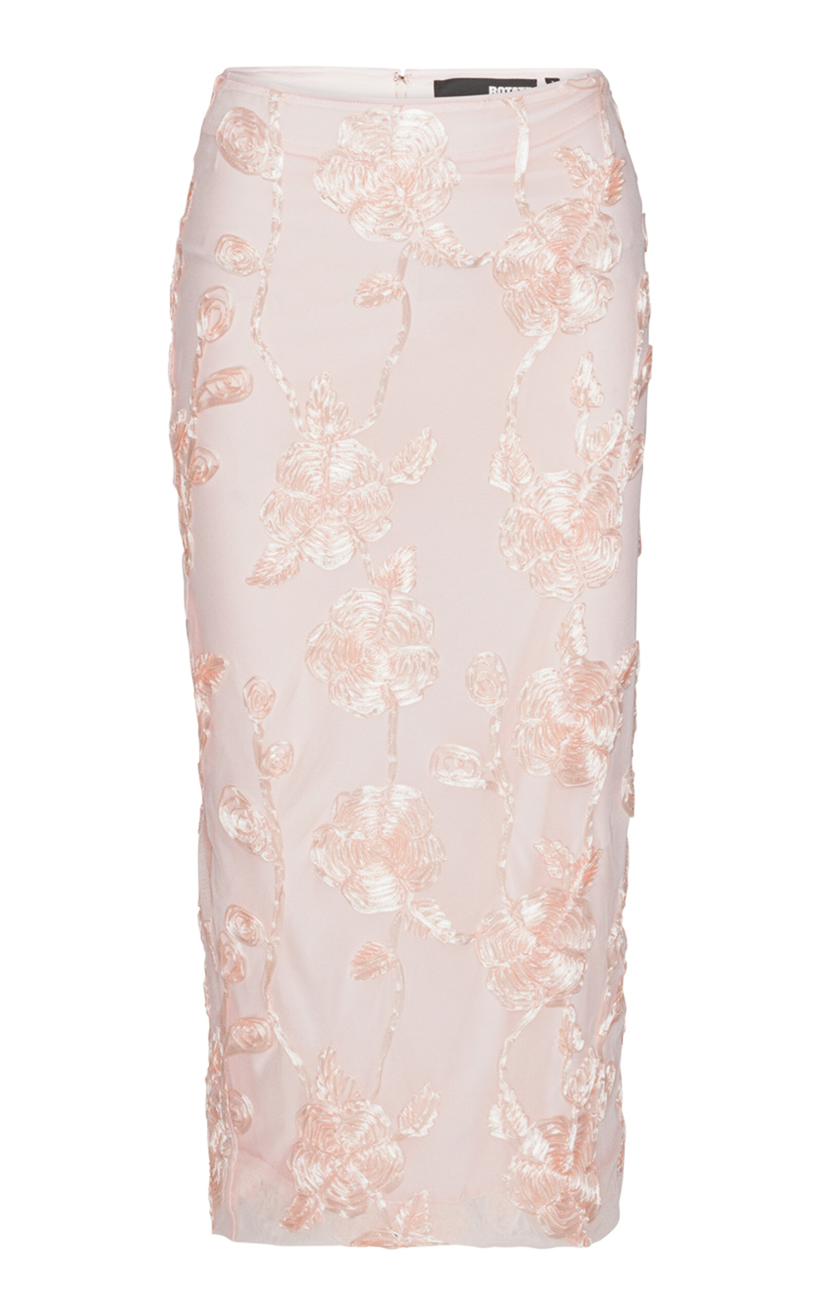 Floral-Appliquéd Mesh Midi Skirt