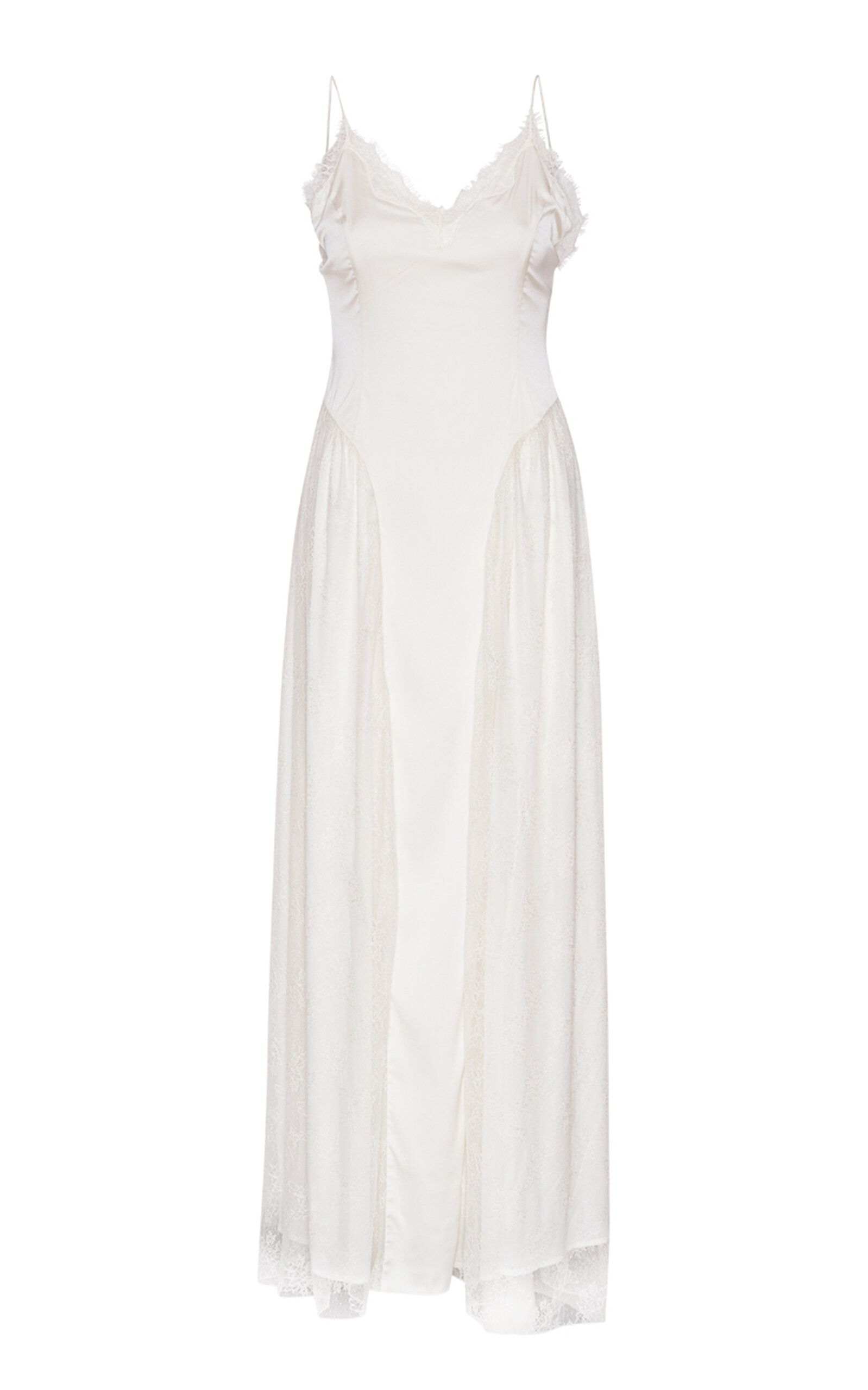 Rotate Birger Christensen Lace-paneled Satin Maxi Dress In White