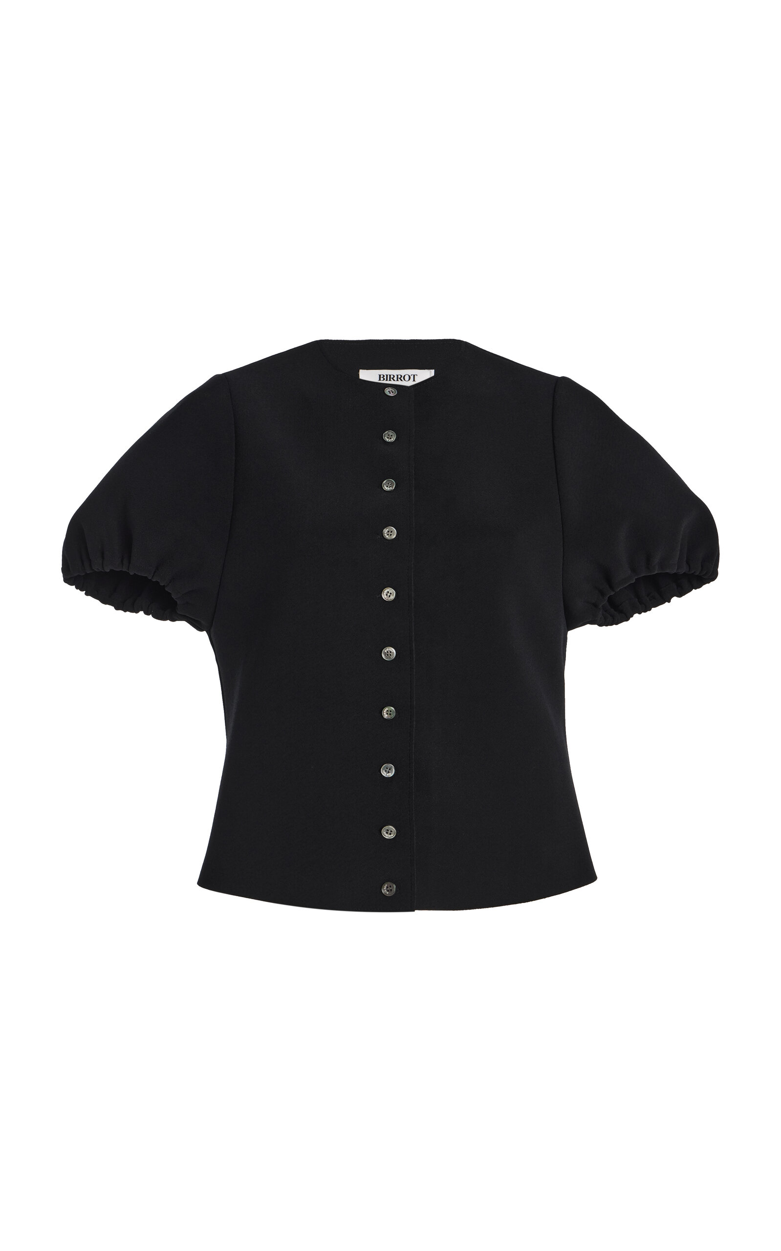 BIRROT Exclusive Lay3 Puff-Sleeve Bonded-Crepe Top - Black