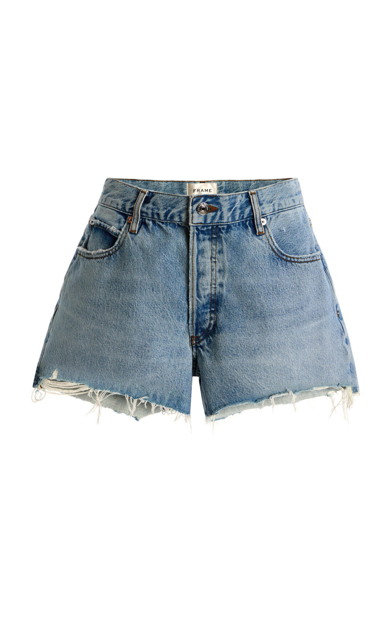 Frame The Dare Frayed High Waist Denim Shorts In Habit