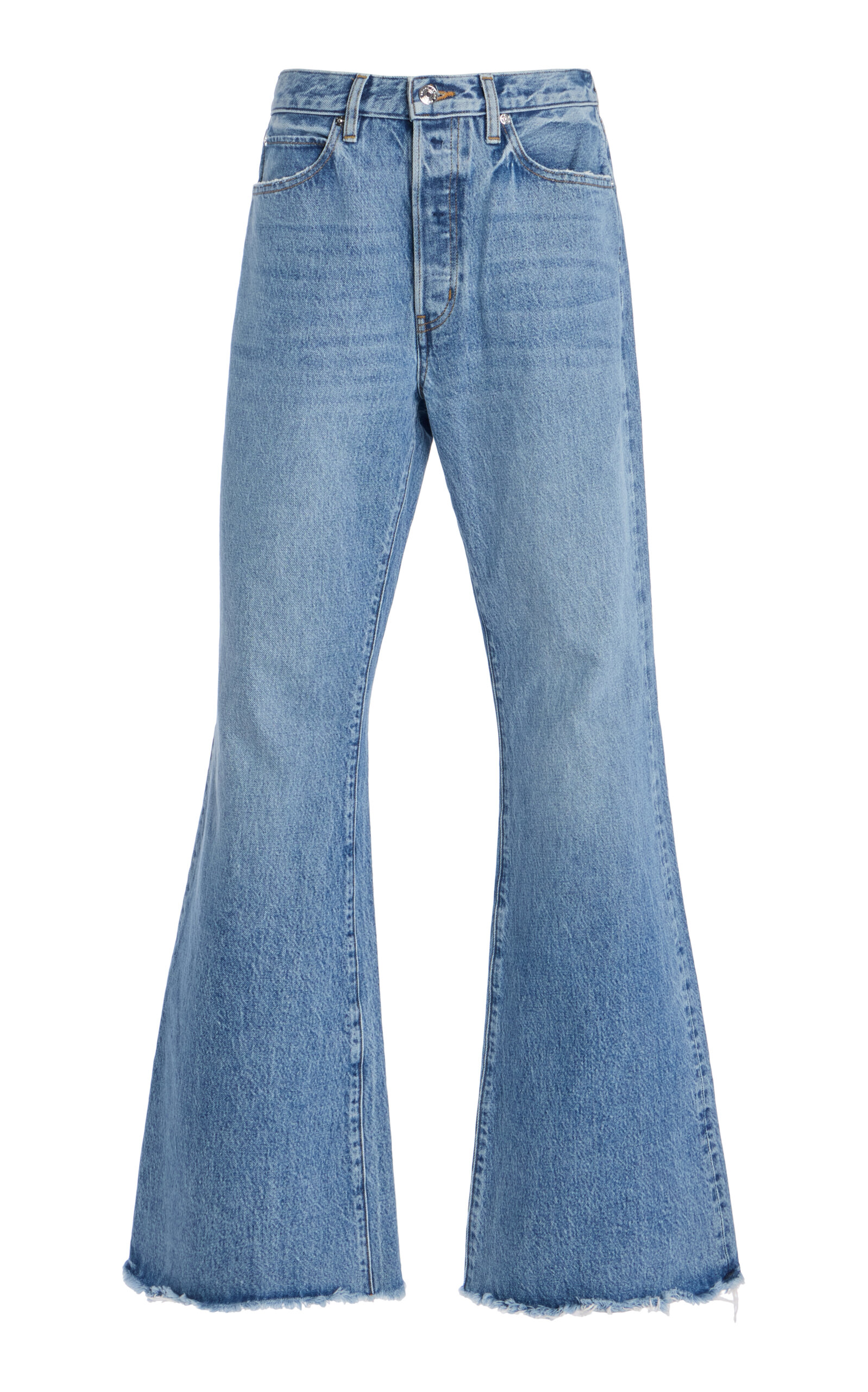 Frame The Lax Frayed Flared Jeans In Light Wash