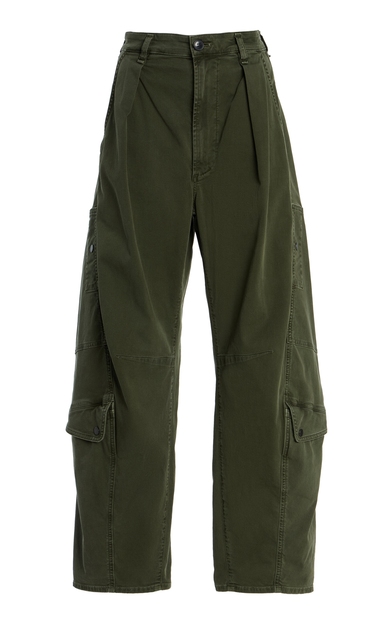 Citizens Of Humanity Flight Pleated Organic Cotton-blend Twill Barrel-leg Pants In Green