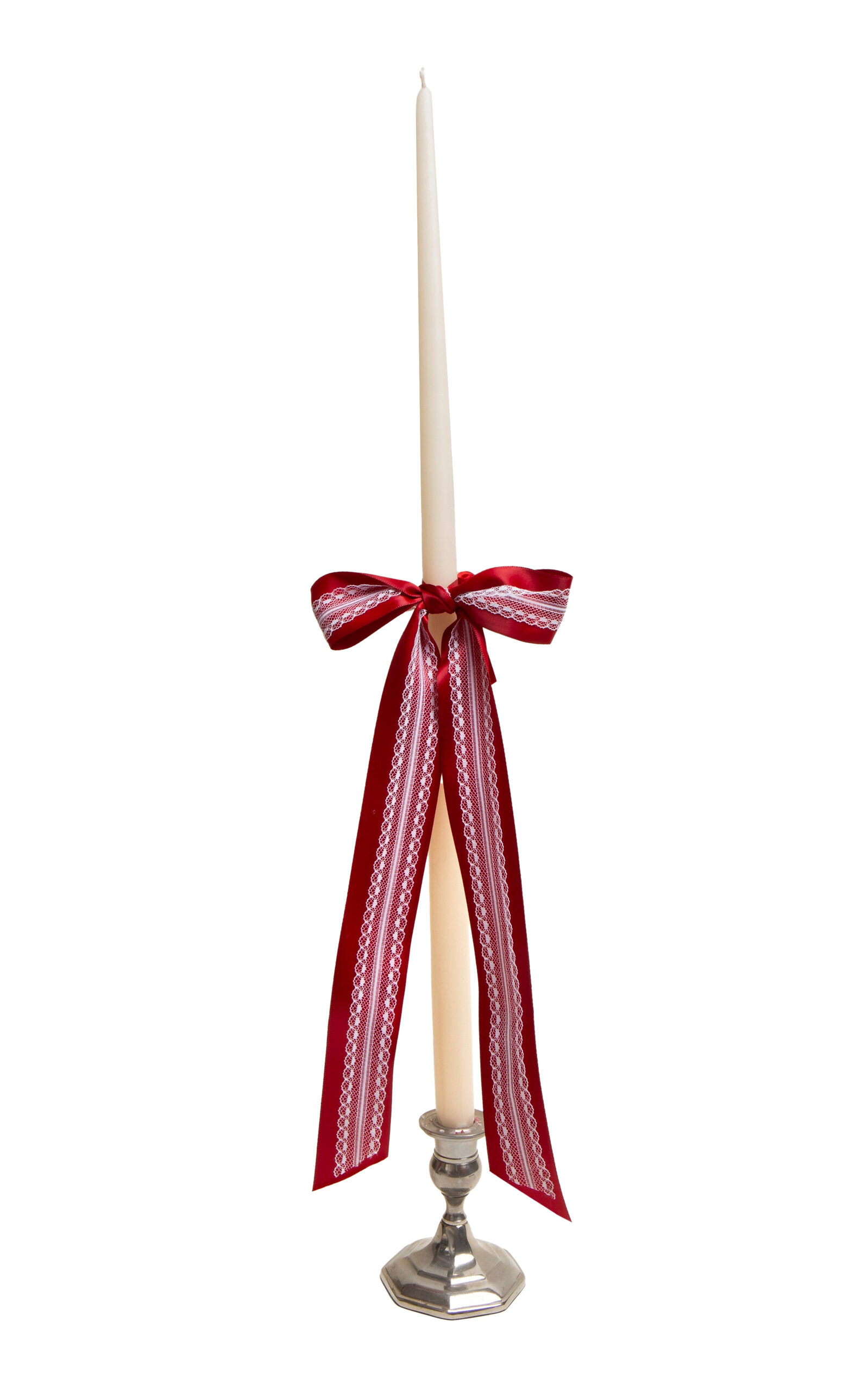 Gohar World Taper Candle With Lace Bow - Red
