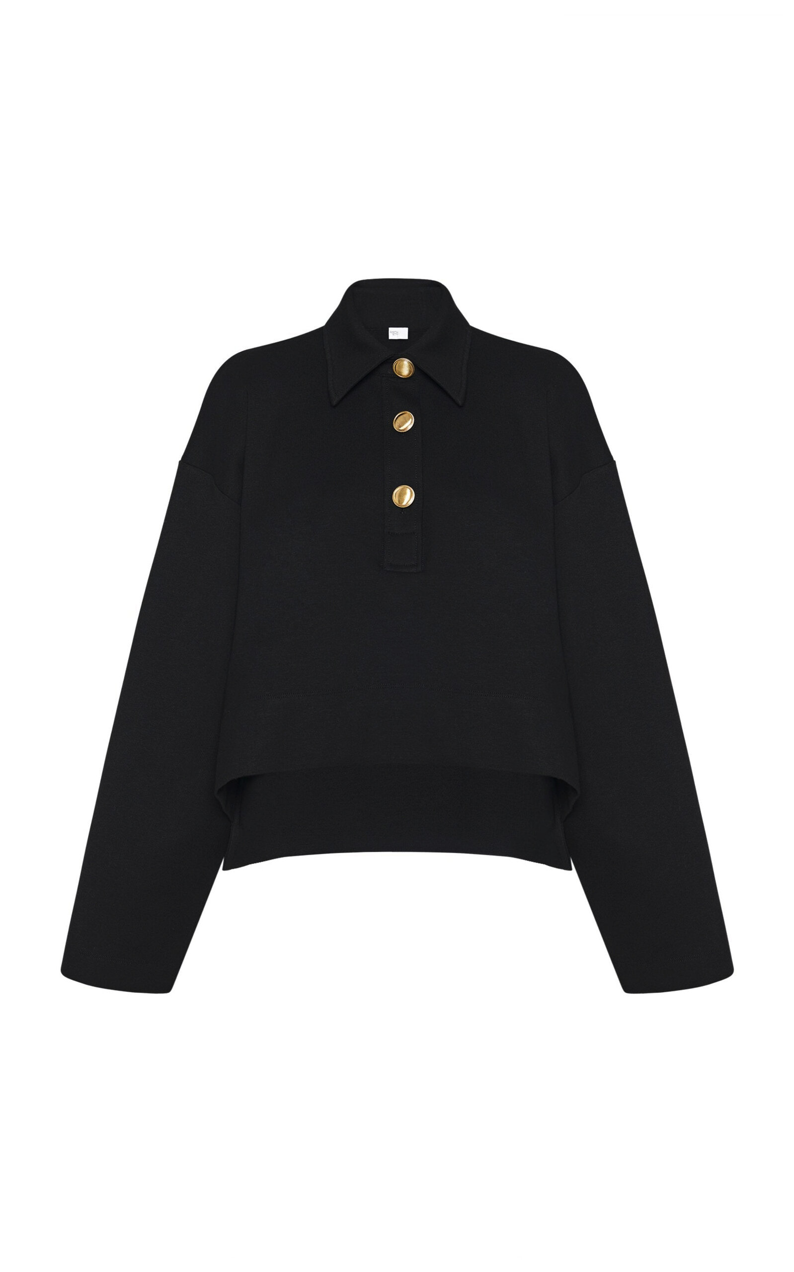 Rosetta Getty Long-sleeve Crop Polo Shirt In Black
