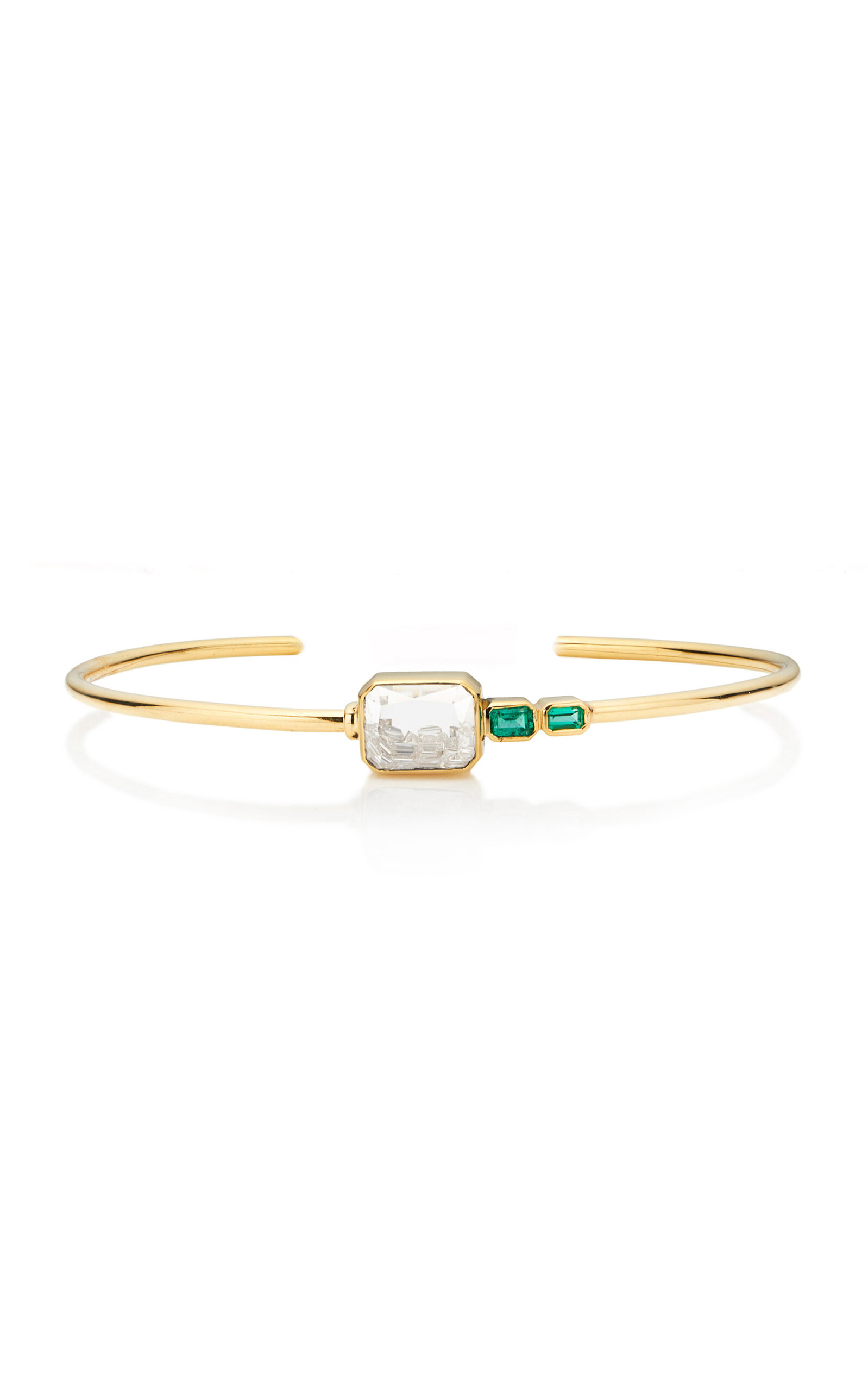 Moritz Glik Bala 18k Yellow Gold Diamond; Emerald Shaker Cuff In Yellow
