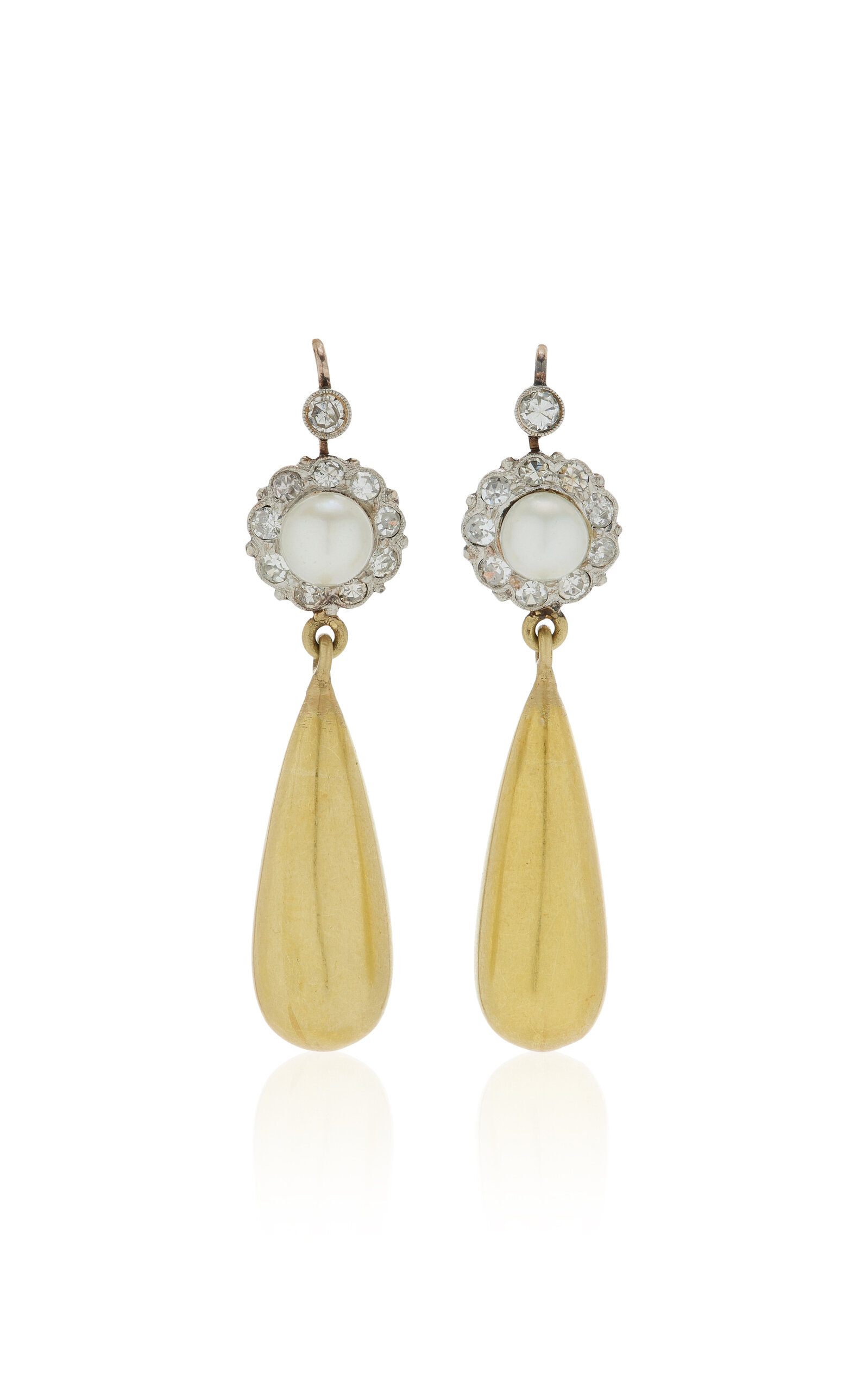 18K Yellow Gold  Pearl And DIamond Earrings