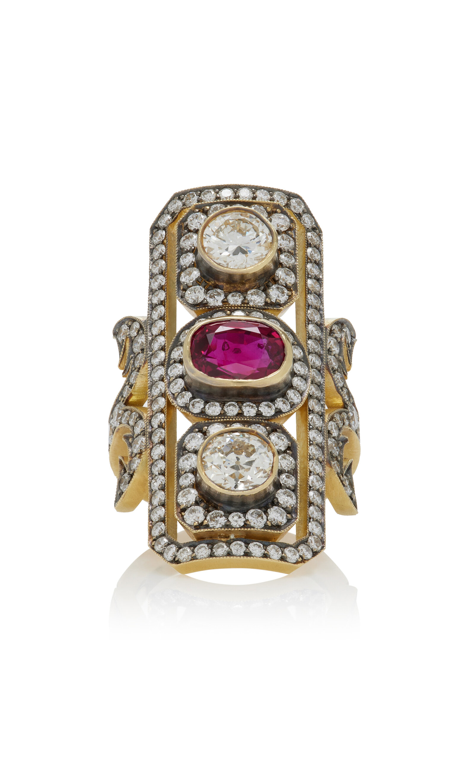 Sylva & Cie Ten Table 18k Yellow Gold Ruby; Diamond Ring In Red | ModeSens