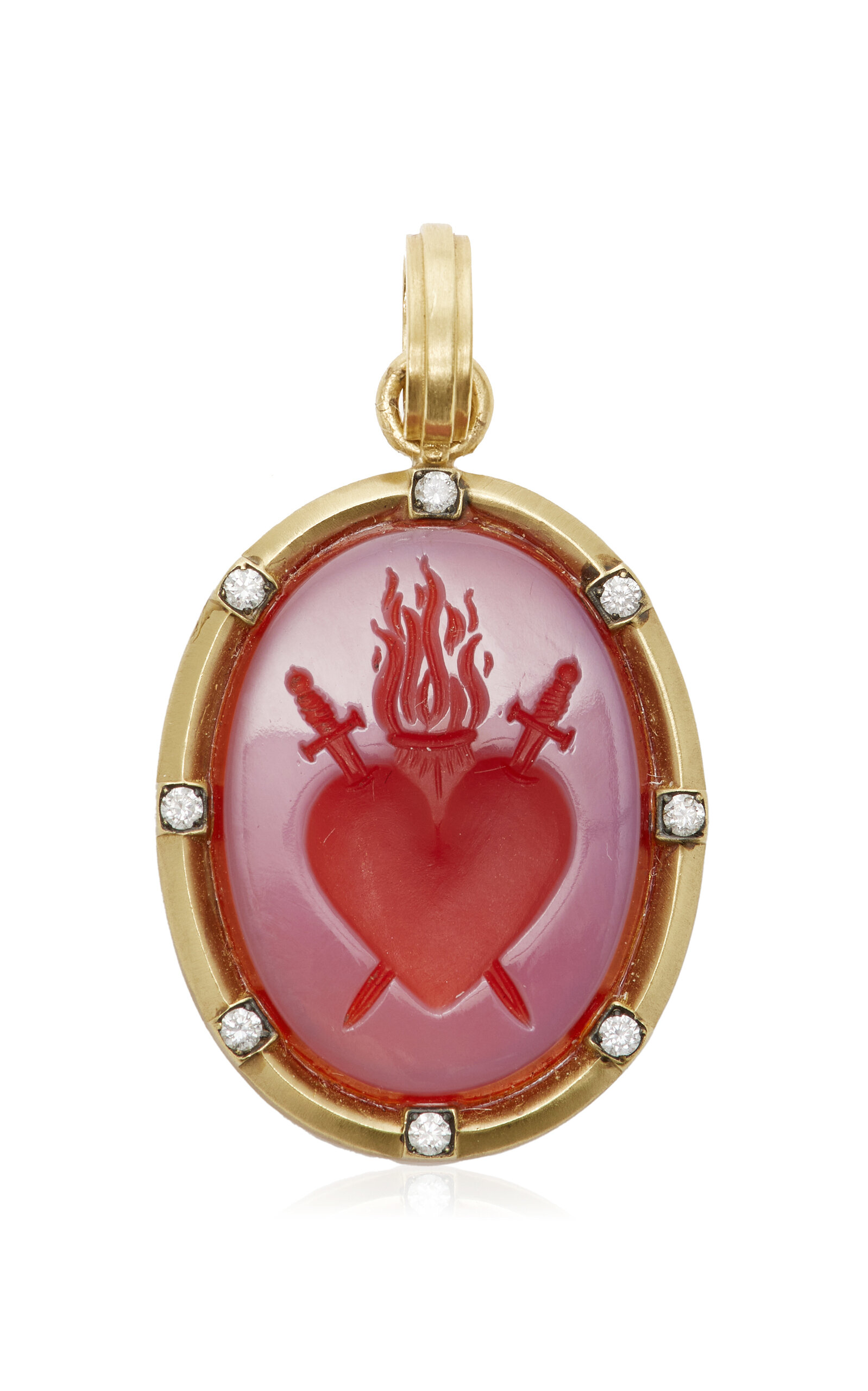 Sylva & Cie 18K Yellow Gold Diamond And Agate Pendant - Red - OS - Moda Operandi