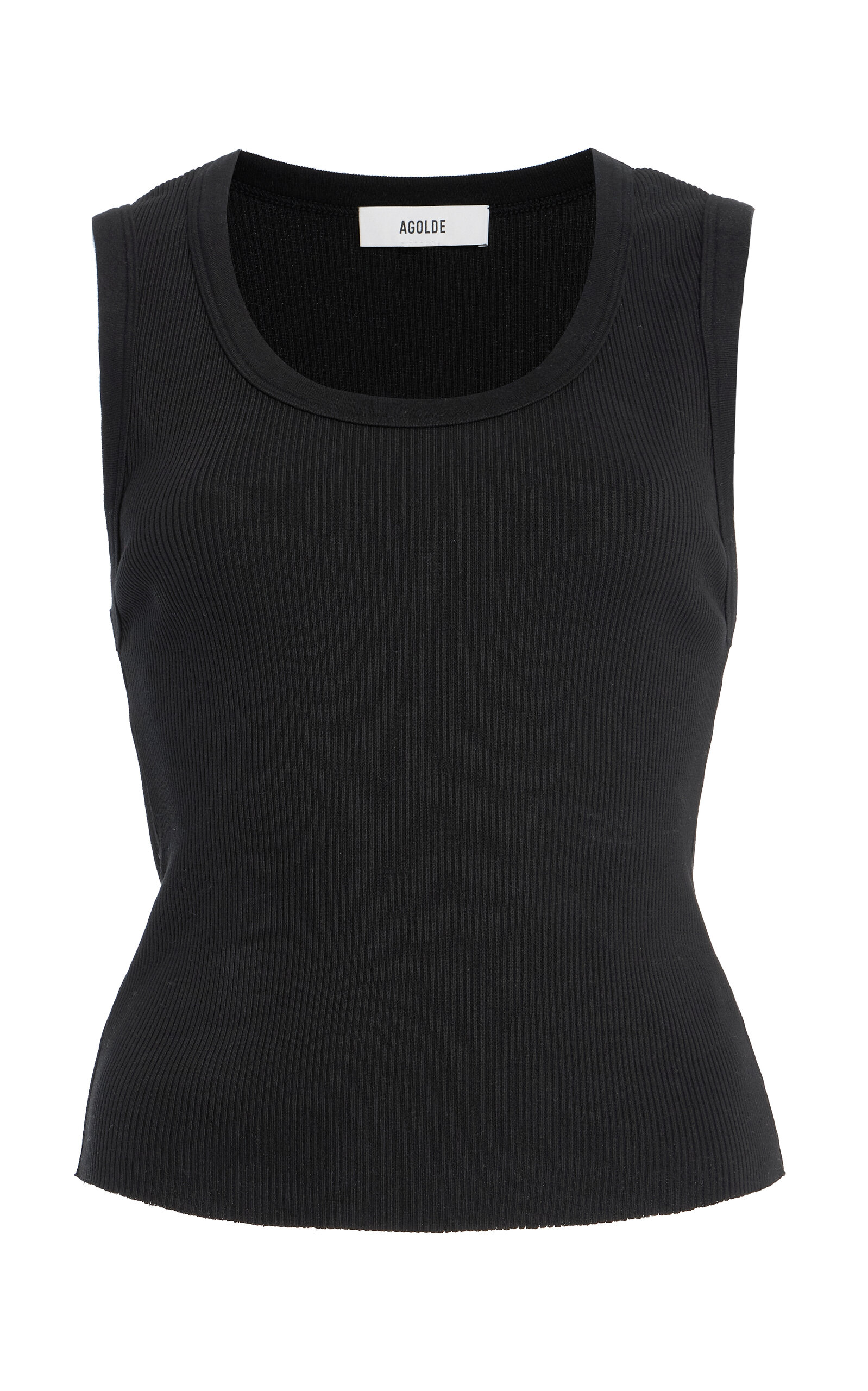 Agolde Binx Ribbed Stretch-lyocell And Organic Cotton-blend Tank In Black