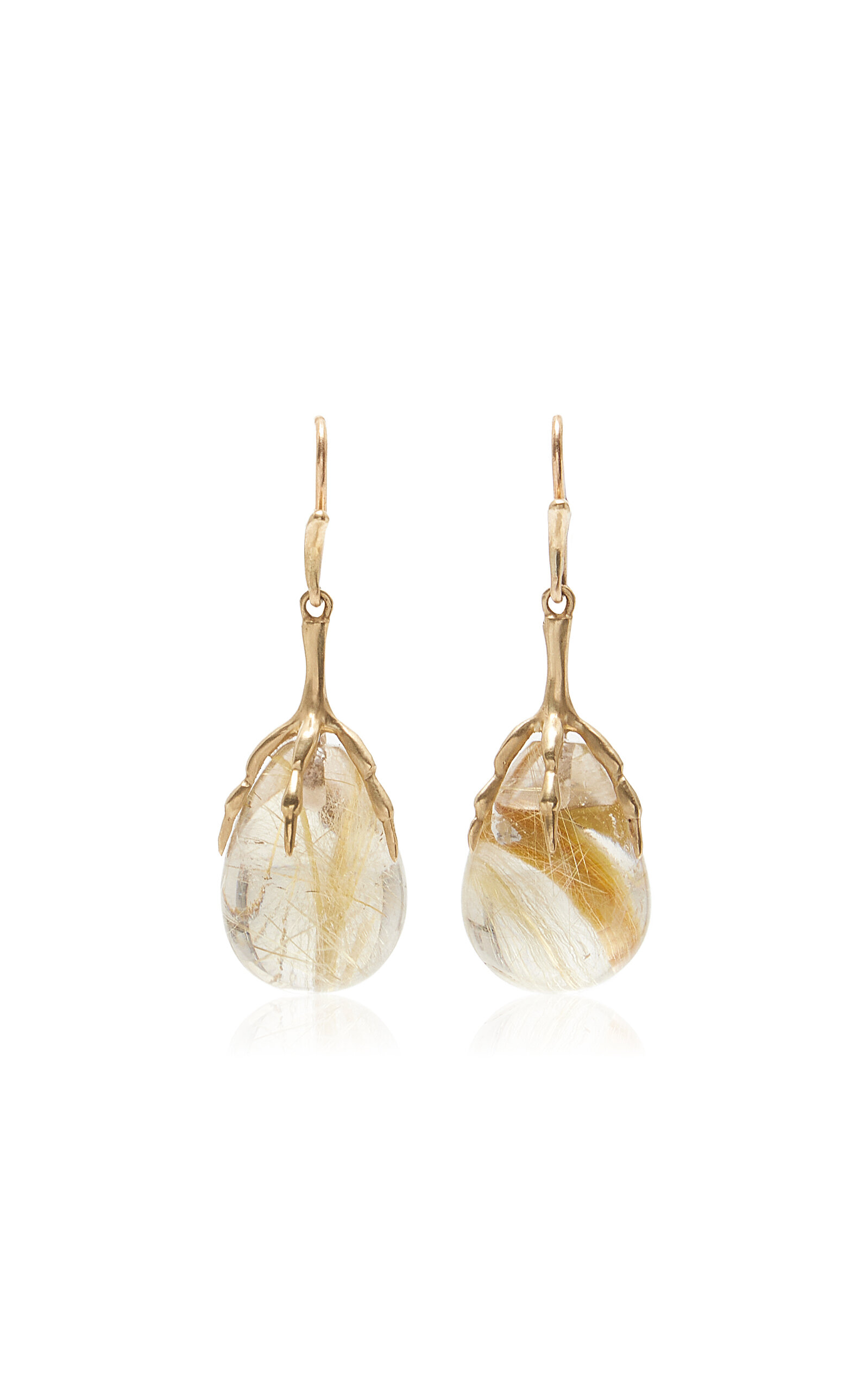 Annette Ferdinandsen Small Claw 14k Gold Rutilated Quartz Earrings