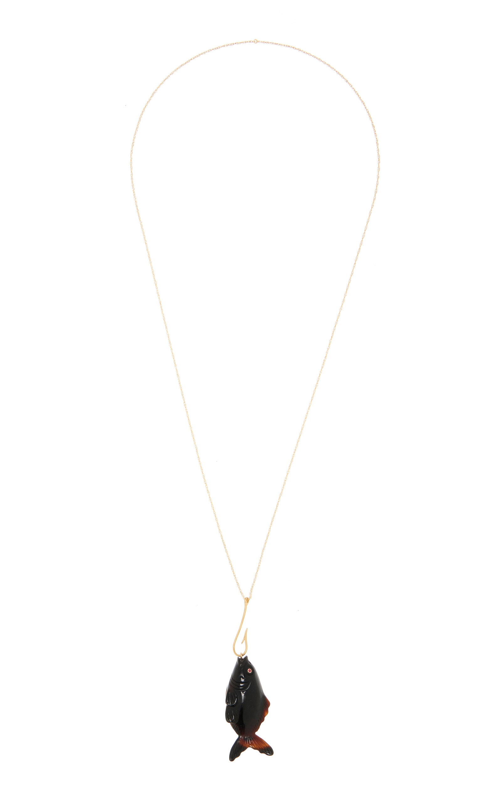Annette Ferdinandsen Enchanted Fish 14k Gold Onyx And Ruby Necklace In Black