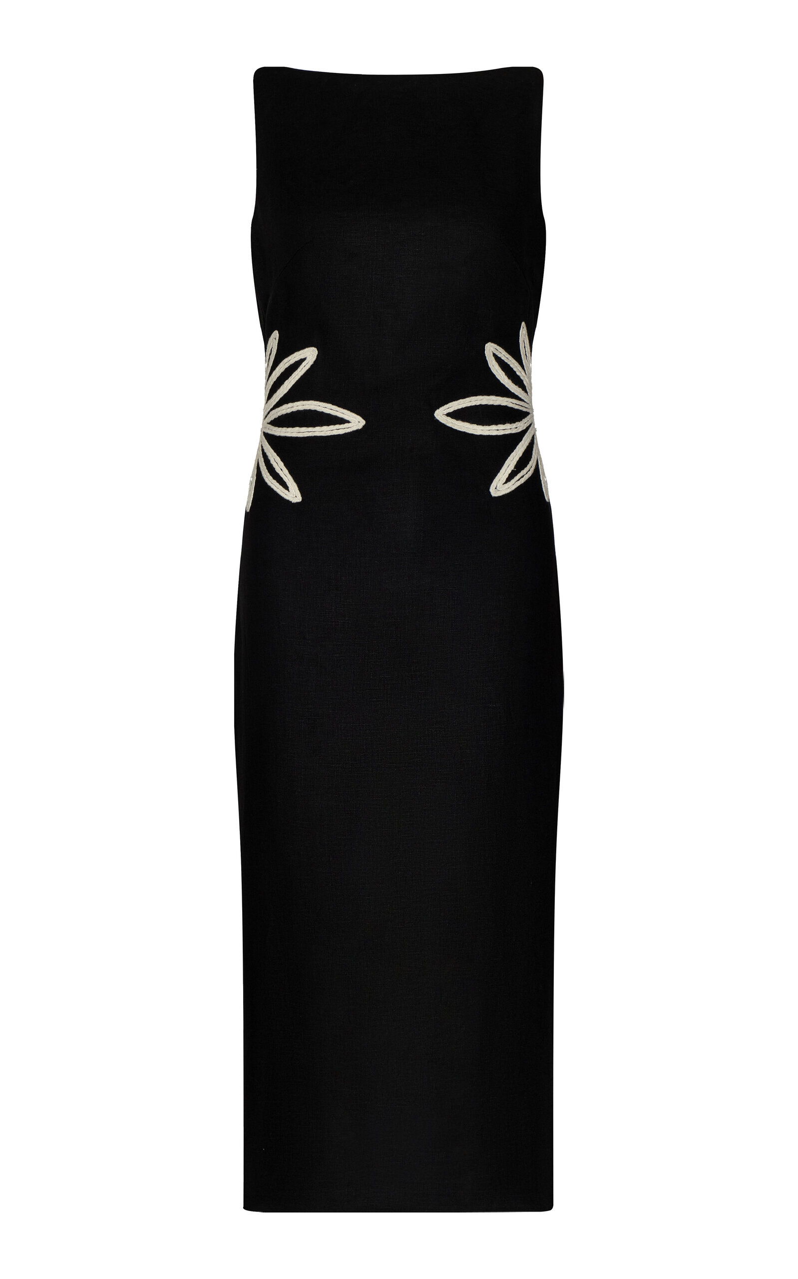 Andres Otalora Kamar Embroidered Linen Midi Dress In Black
