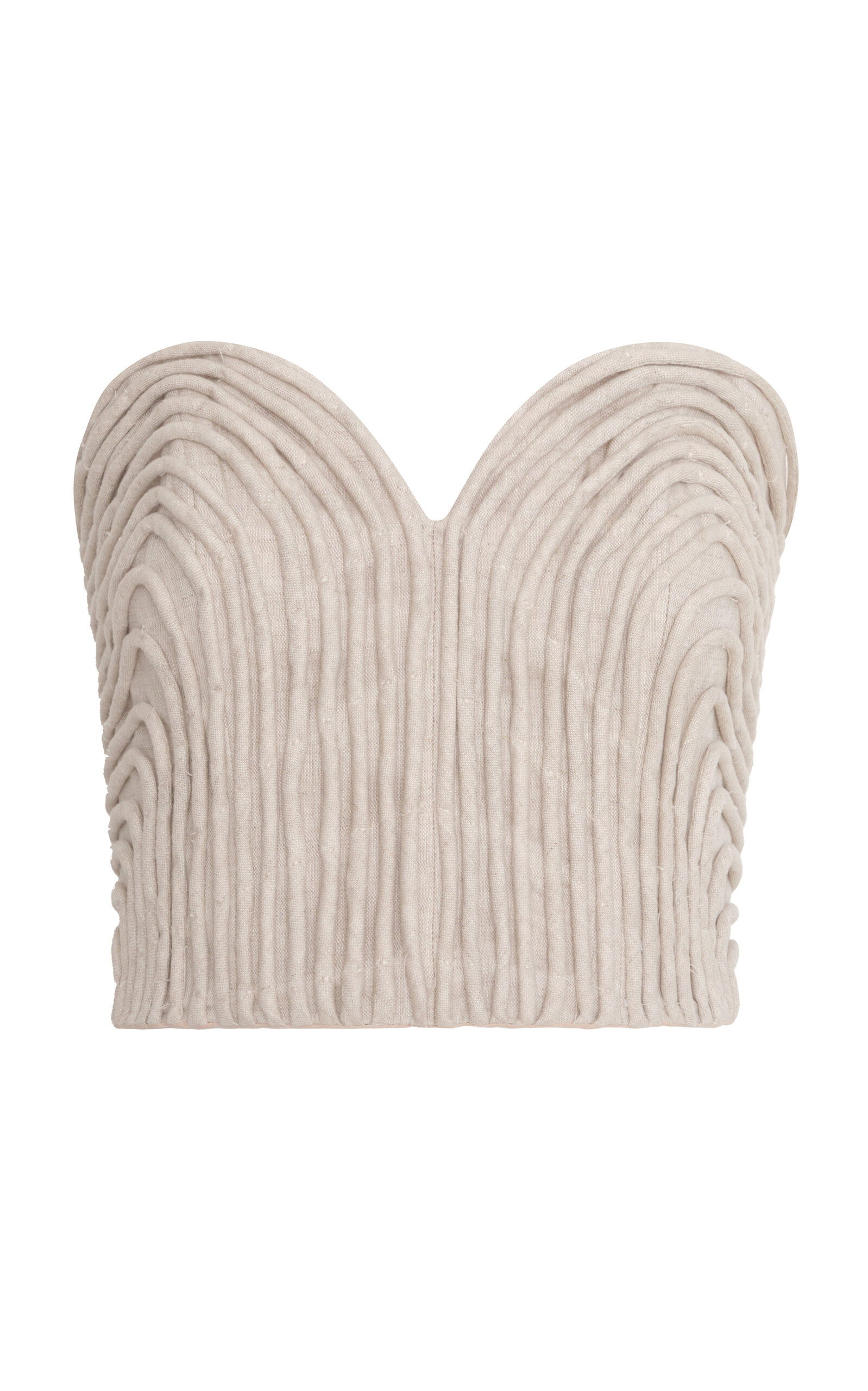 Andres Otalora Prateek Hand-embroidered Linen Corset Top In Tan