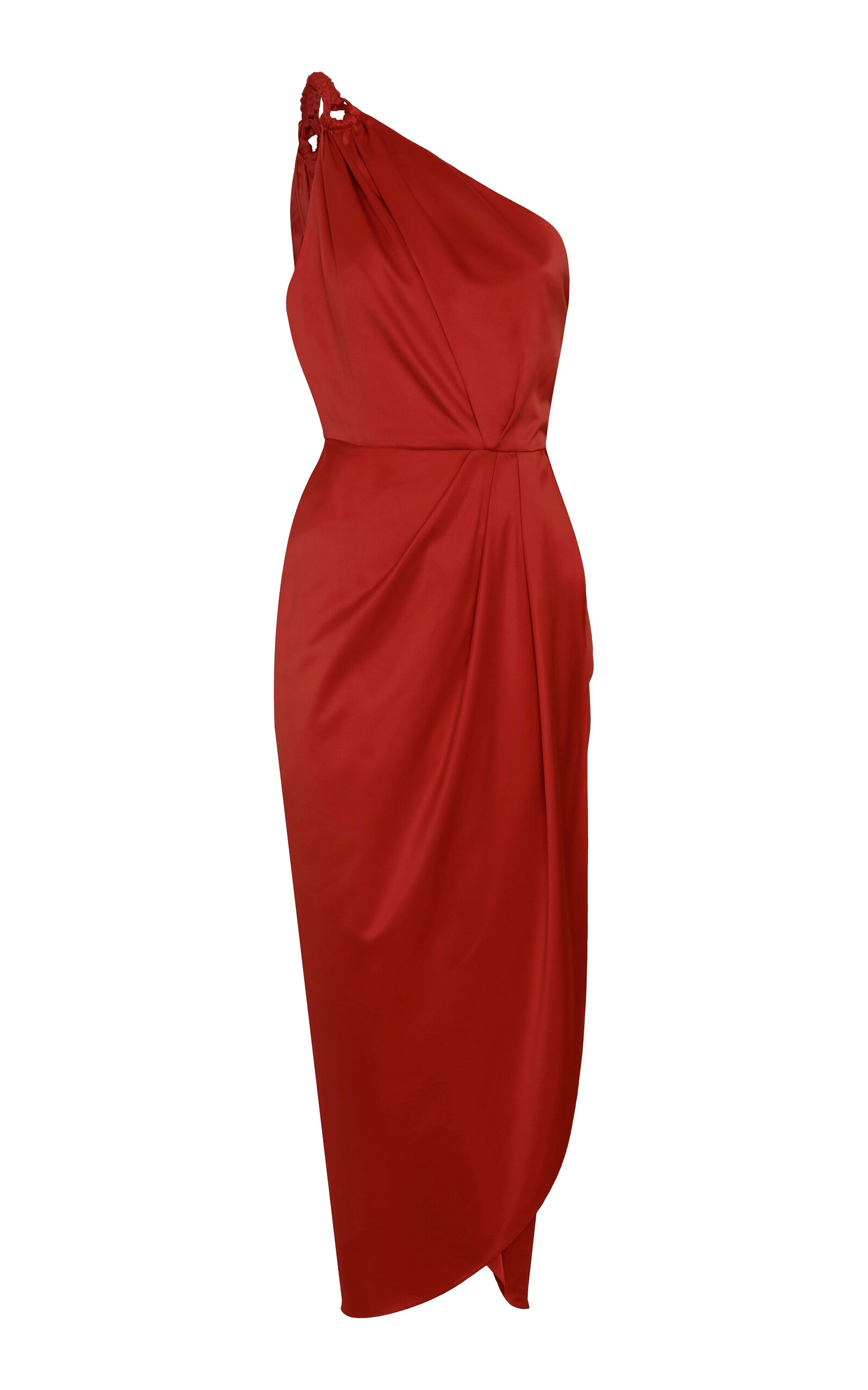 Andres Otalora Siluetas Asymmetric Satin Midi Dress - Orange