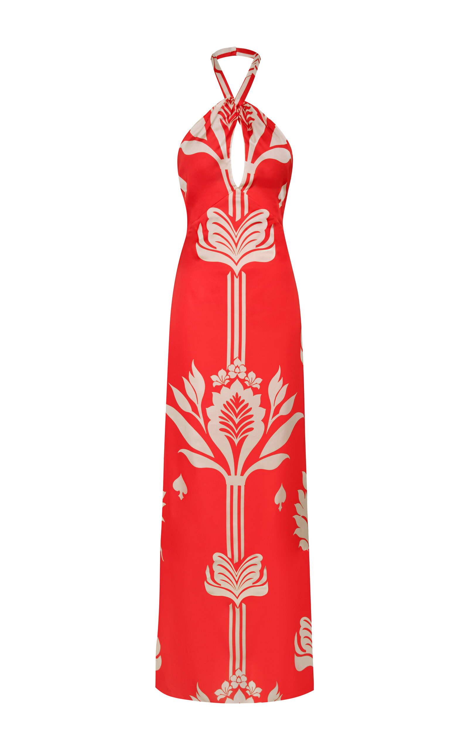 Andres Otalora Gracia Printed Satin Halter Maxi Dress In Red
