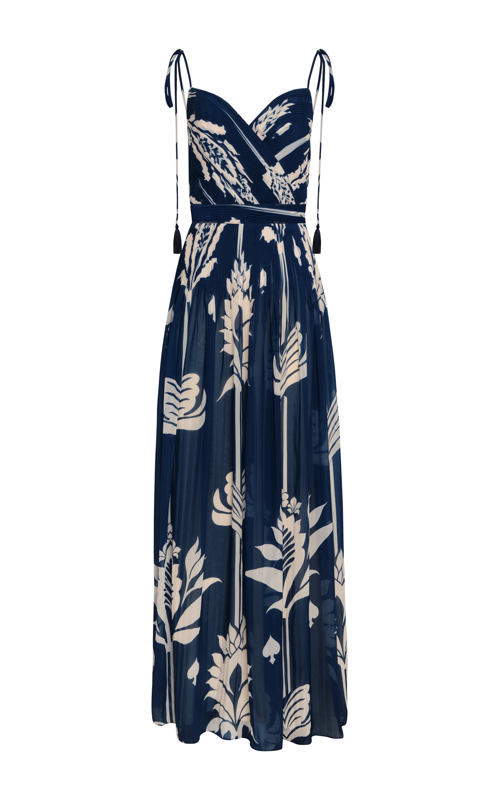 Andres Otalora Aarkid Plissé Chiffon Maxi Dress In Navy