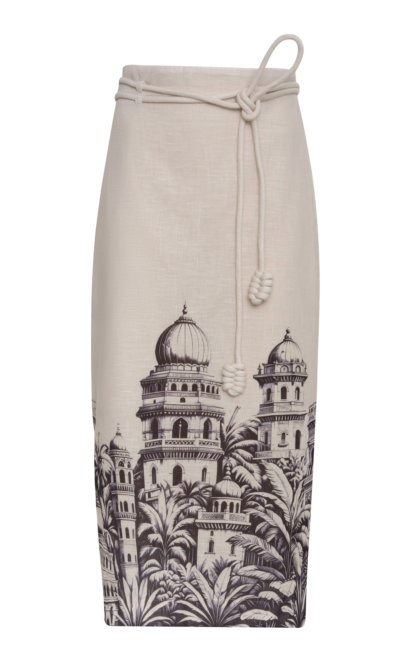 Andres Otalora Mohabbat Belted Linen Midi Skirt - Ivory