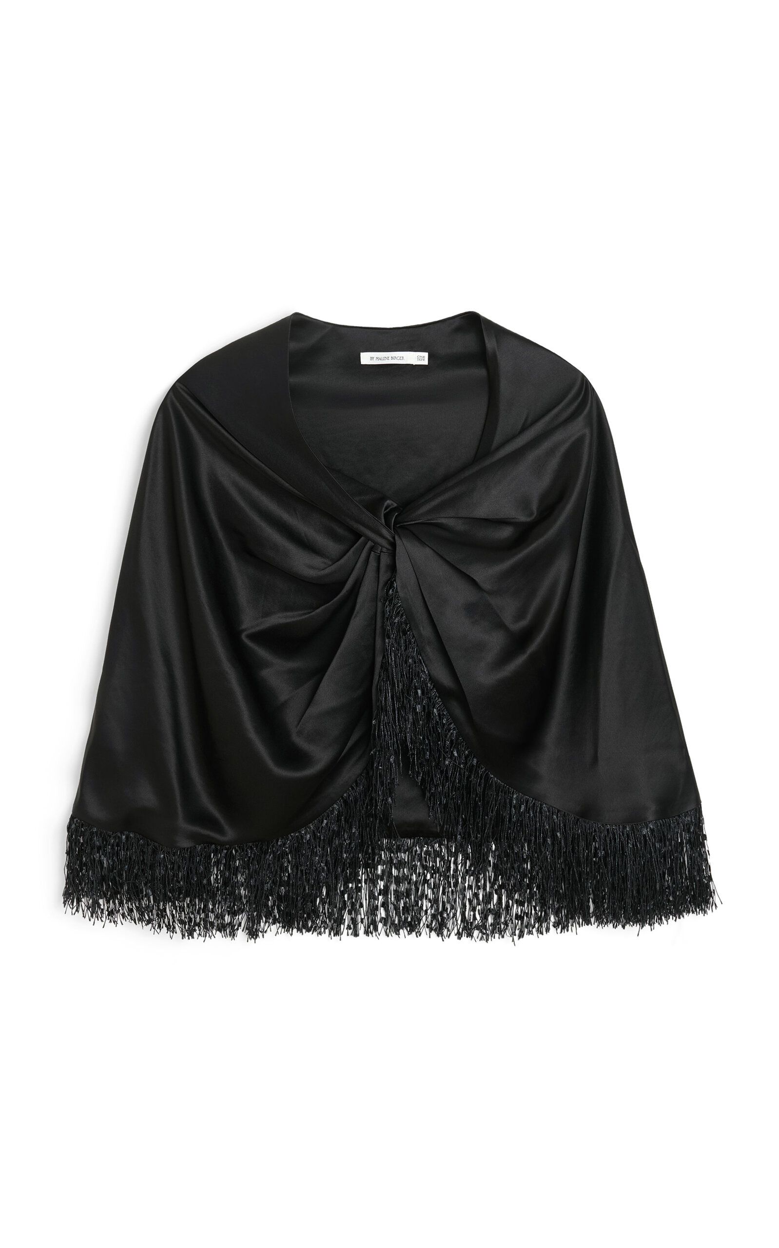 By Malene Birger Pinlo Fringed Satin Cape Top In Black