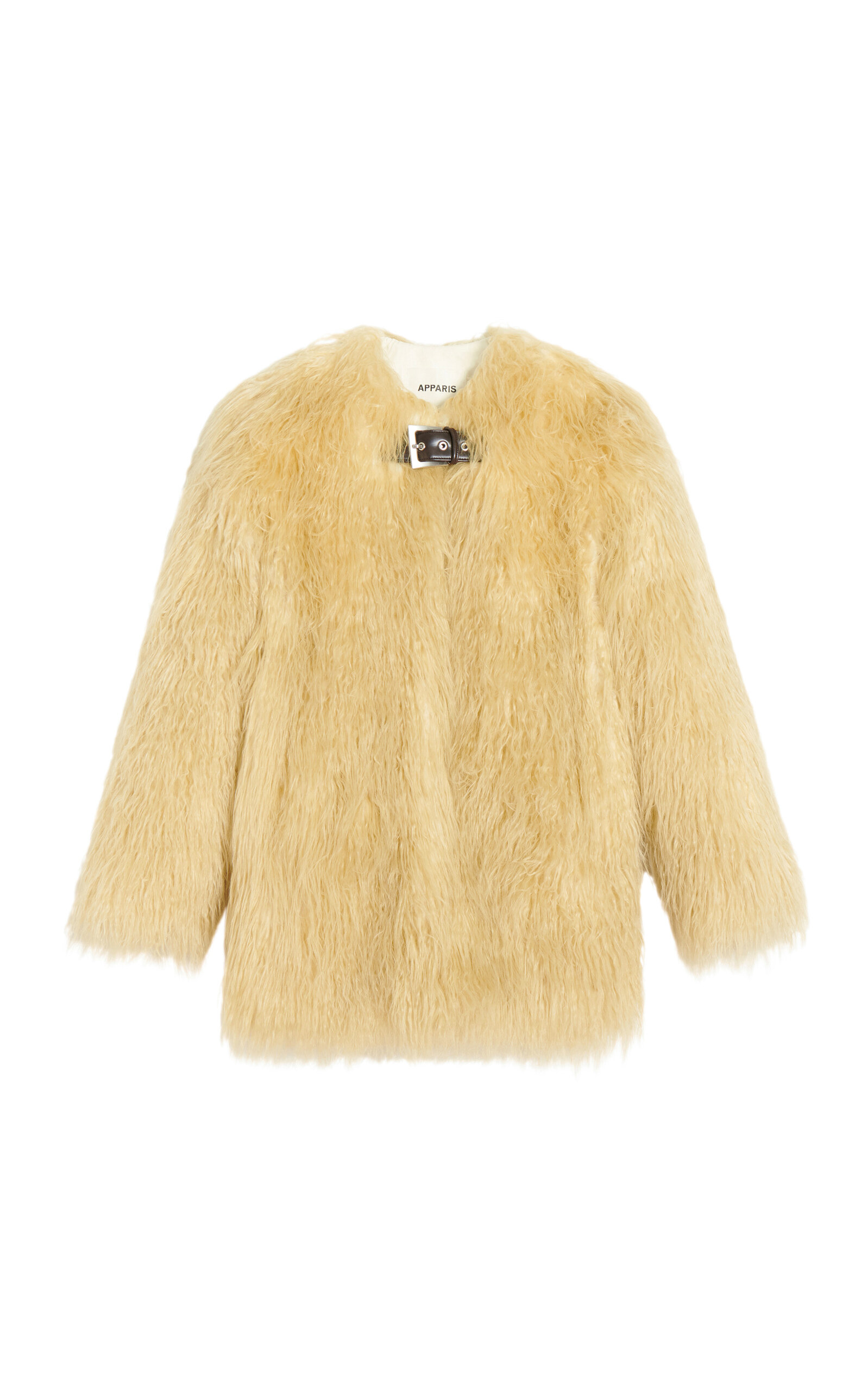 Apparis Petra Recycled Mongolian Fur Coat In Tan