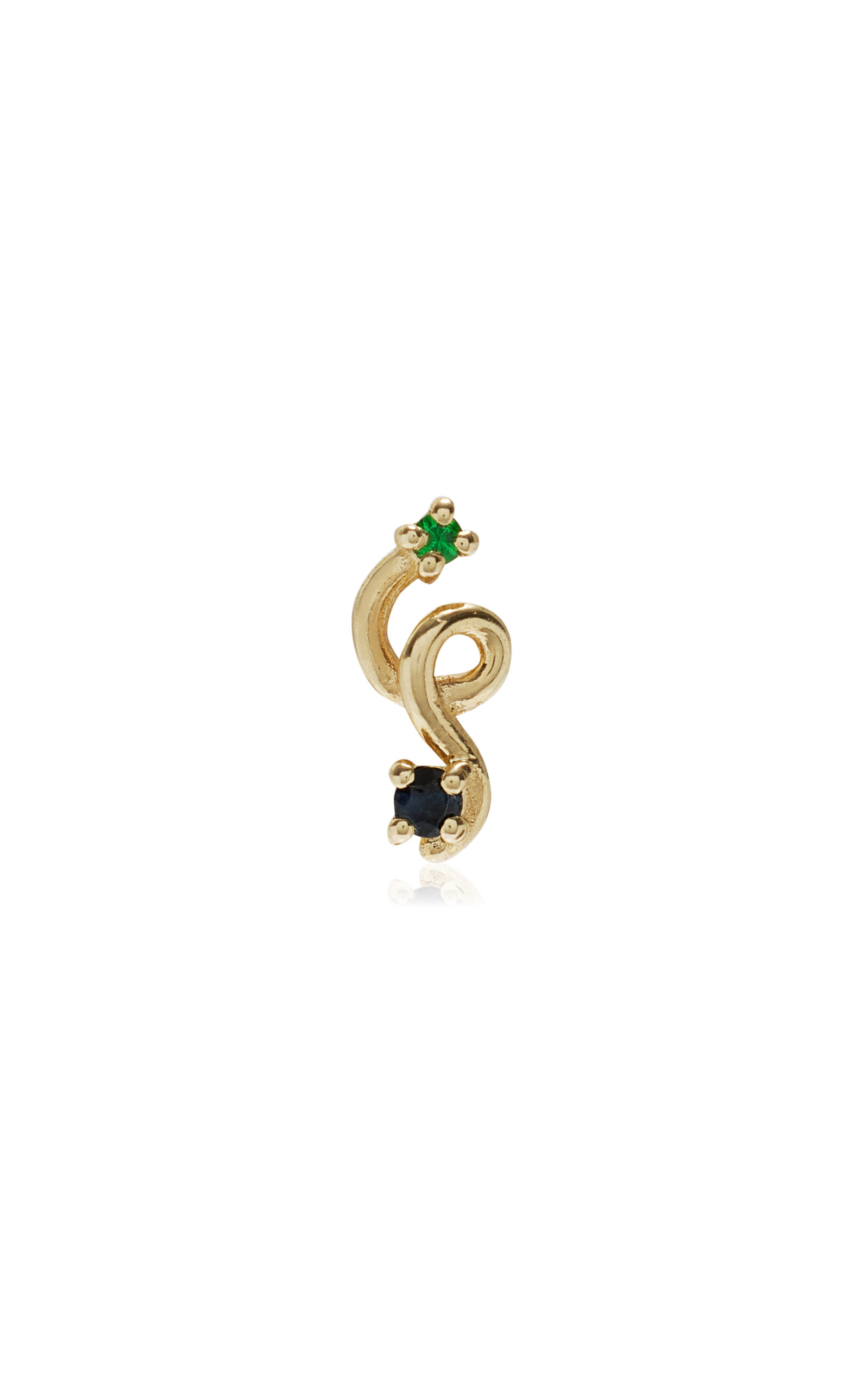 Mini Loop 9K Yellow Gold Tsavorite; Sapphire Single Earring