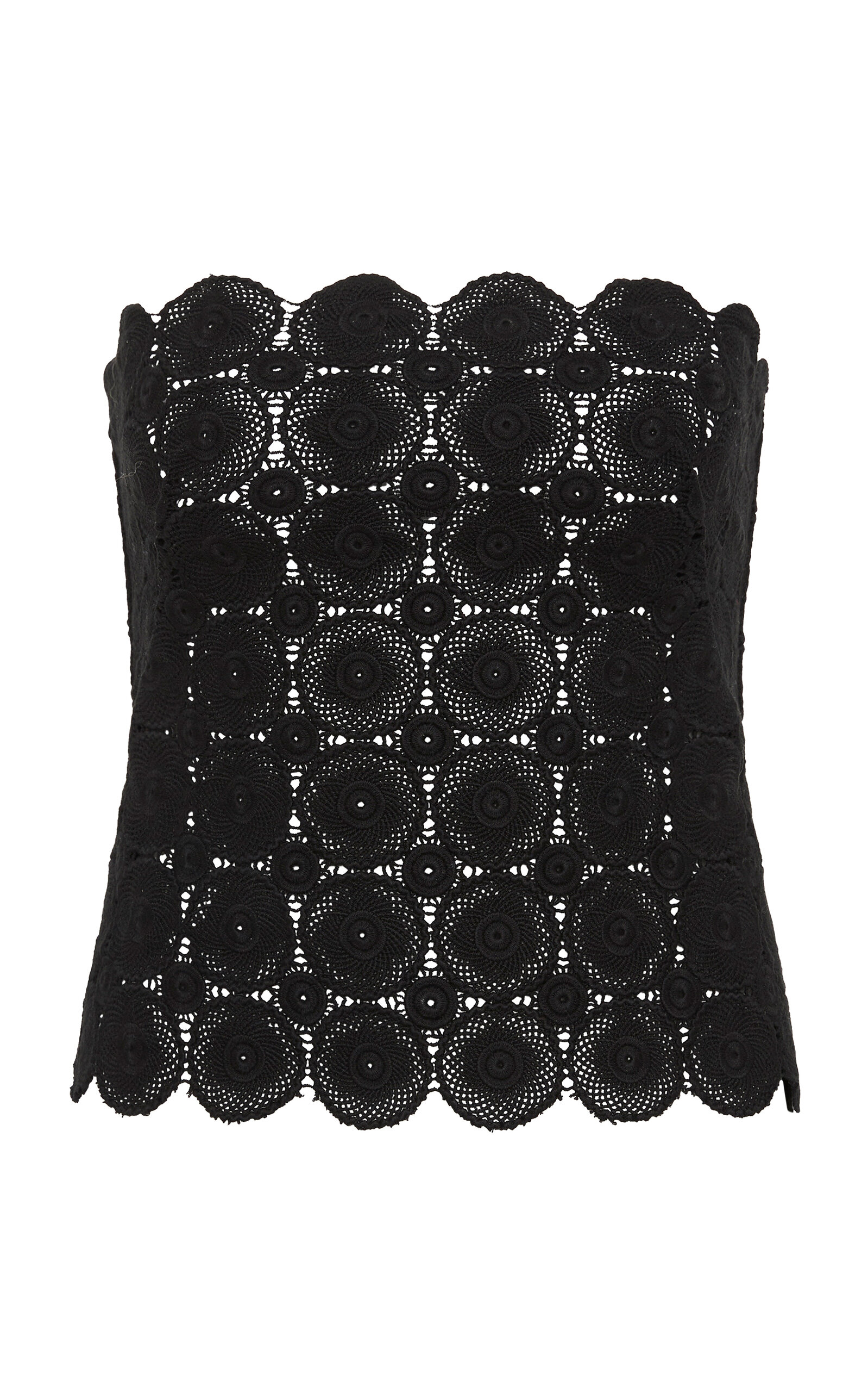 St Agni Crocheted Organic Cotton Strapless Top In Black