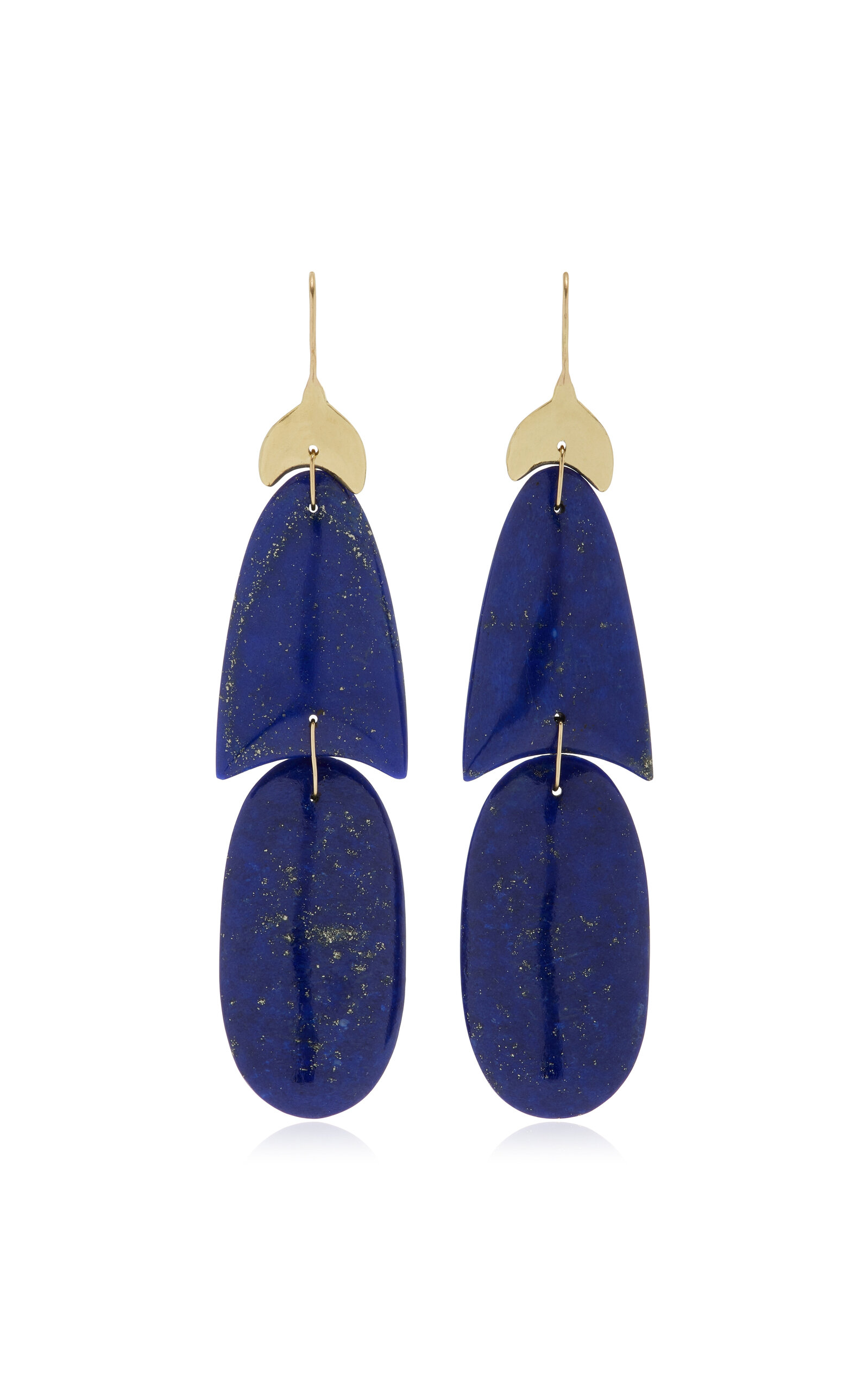 Small Flat Arrow 18K Yellow Gold Lapis Earrings