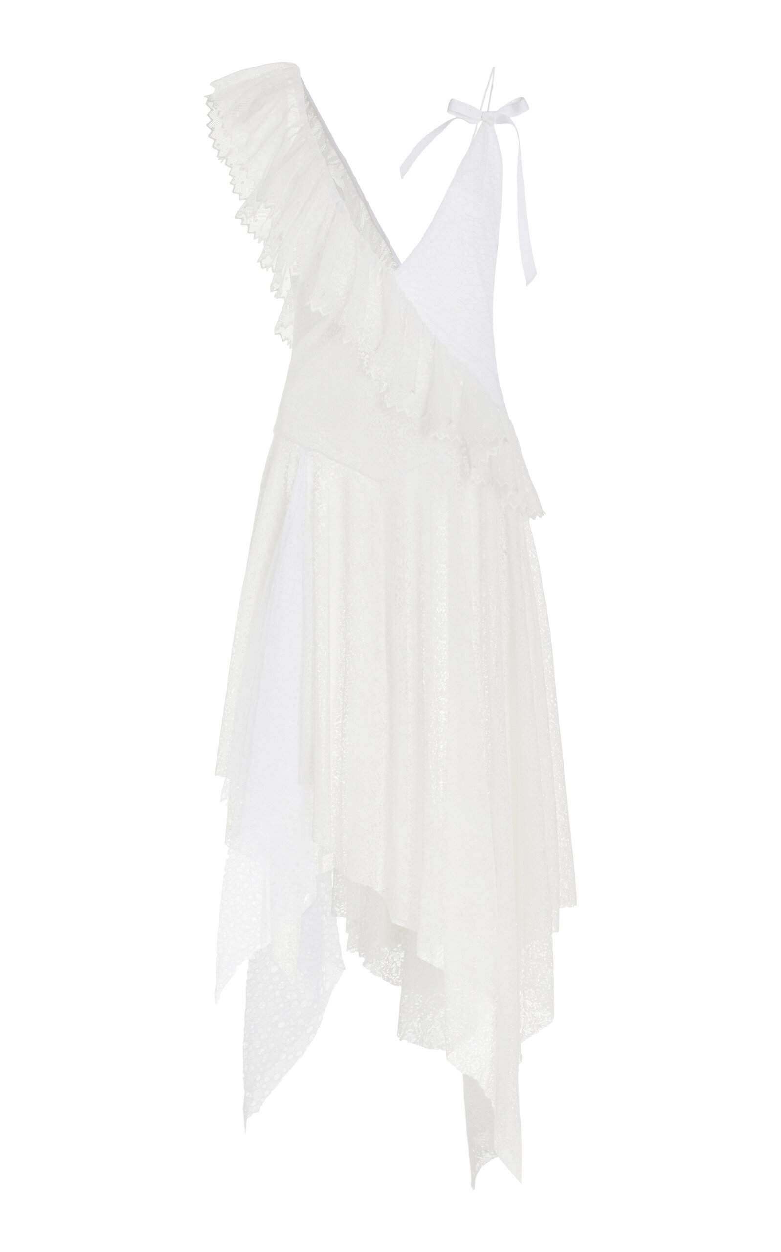 Exclusive Carine Asymmetric Ruffled Lace Midi Dress