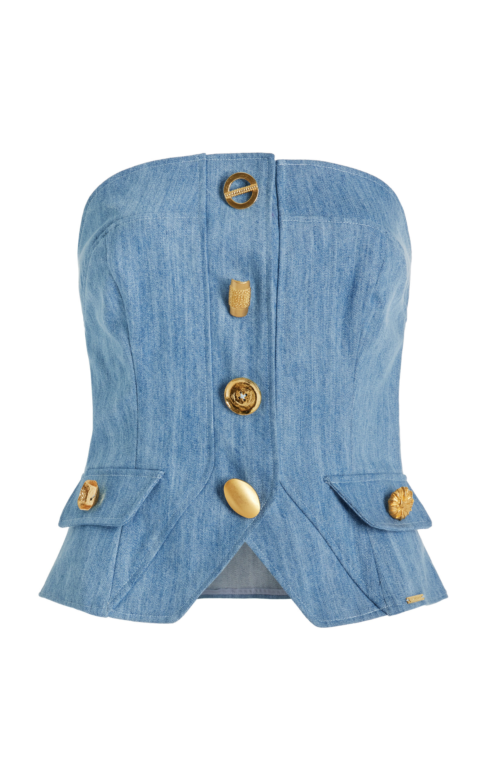 FRANÇOISE Exclusive Bijou Buttoned Denim Strapless Vest