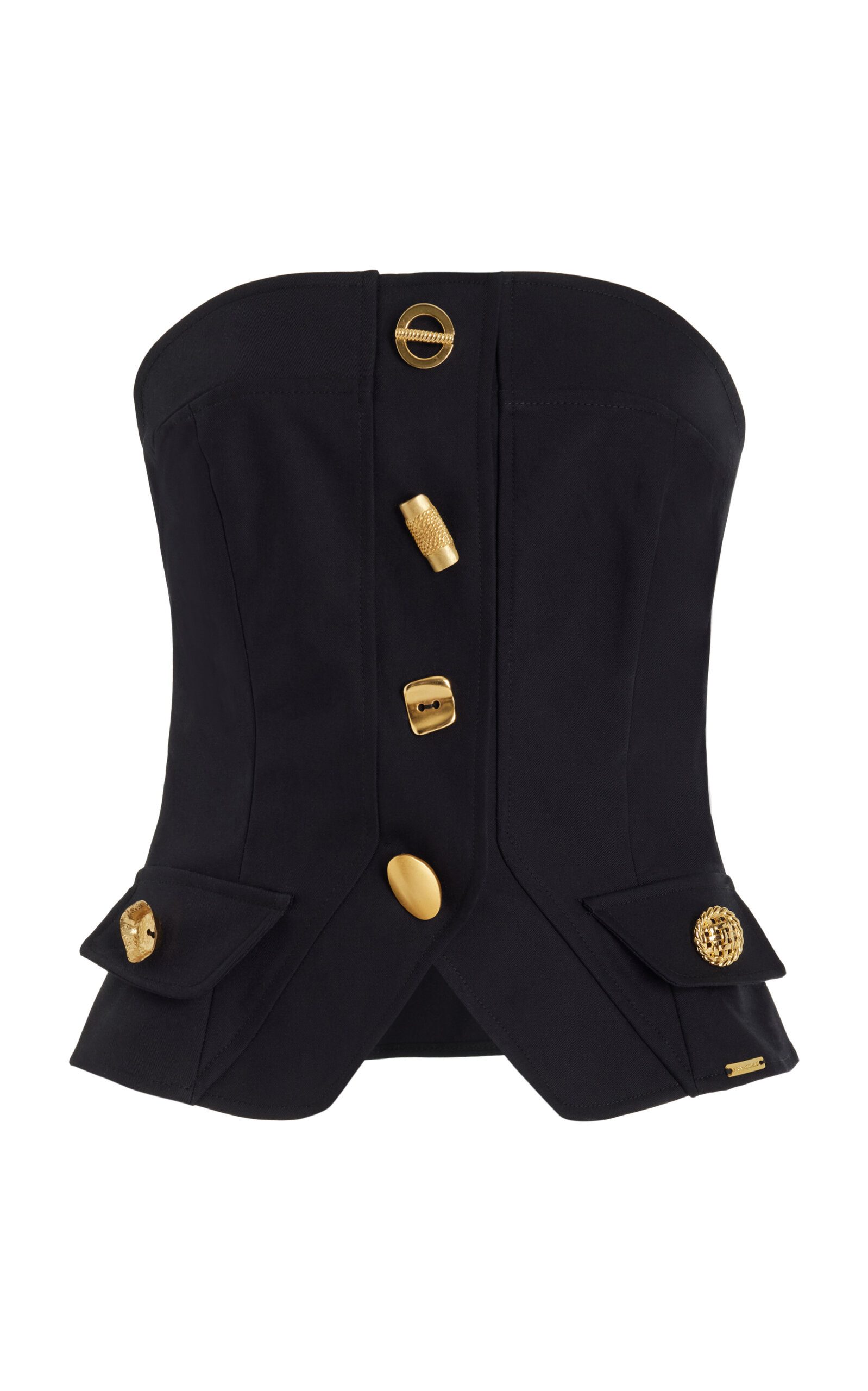 FRANÇOISE Exclusive Bijou Buttoned Cotton Gabardine Strapless Vest - Black