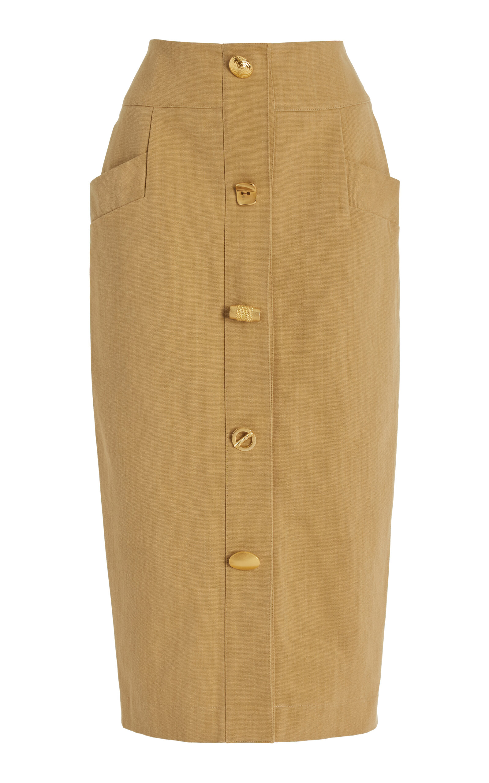 Exclusive Bijou Buttoned Cotton Gabardine Midi Pencil Skirt