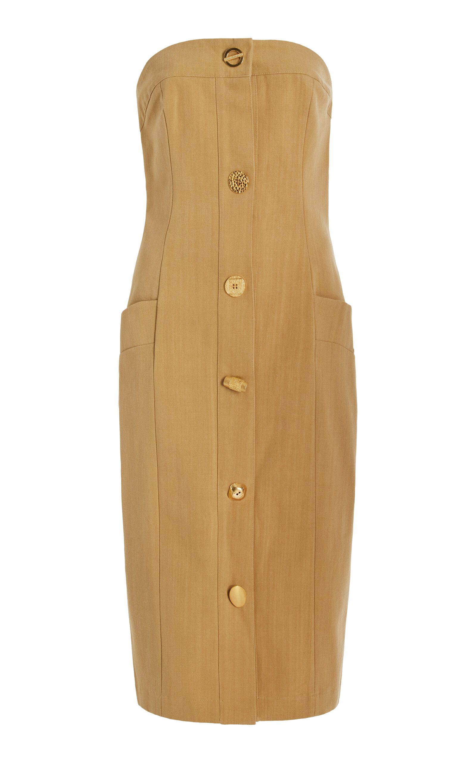 FRANÇOISE Exclusive Bijou Strapless Buttoned Cotton Midi Dress - Khaki