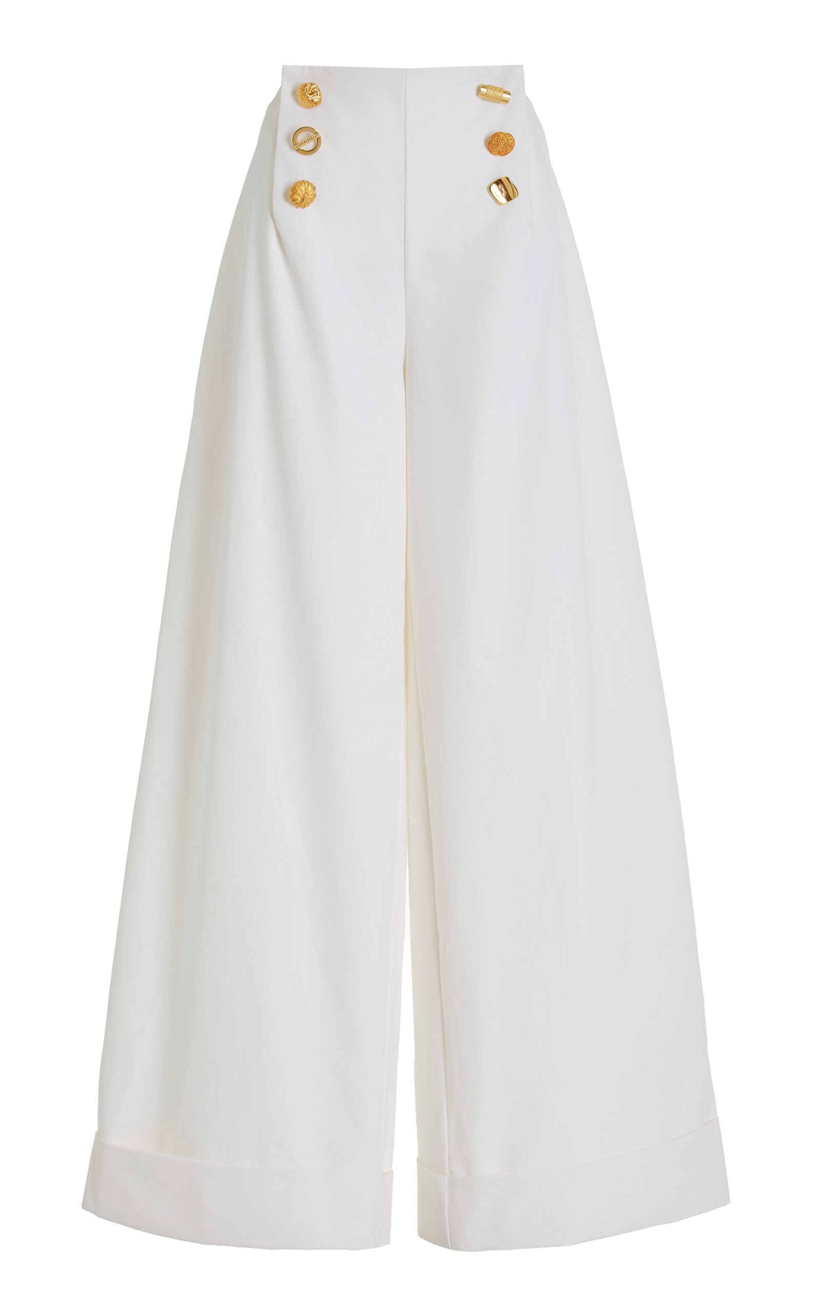 Exclusive Bijou Buttoned Cotton Gabardine Wide-Leg Pants