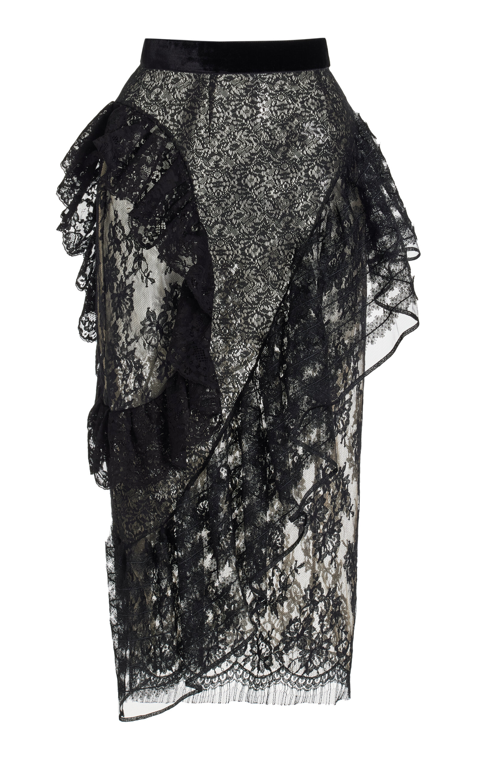 FRANÇOISE Exclusive Carine Ruffled Lace Midi Skirt - Black - Women's Clothing